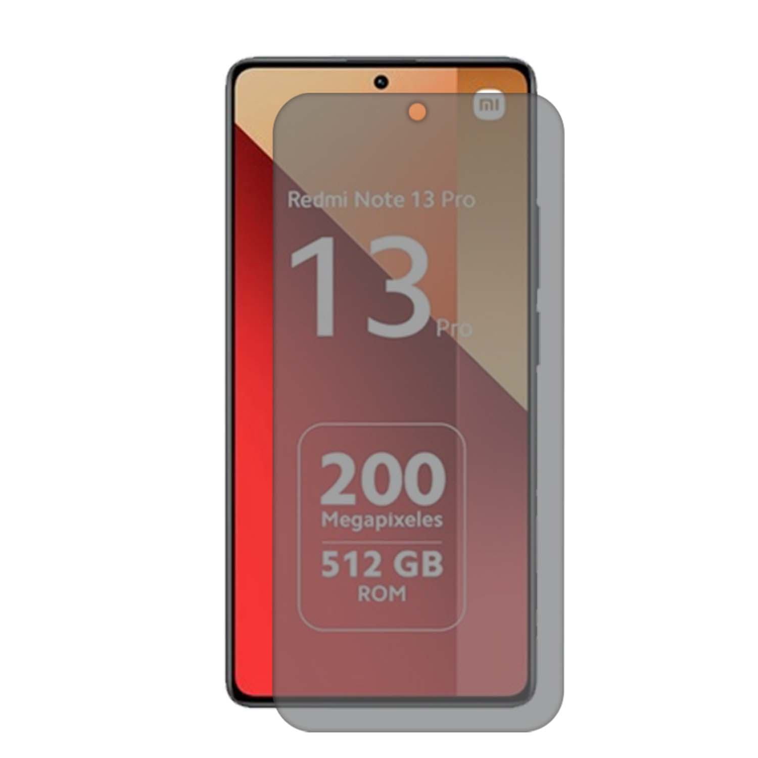 Phone screen protector on a phone. Shows the number 13 Pro, 200 megapixels, 512 GB ROM.
