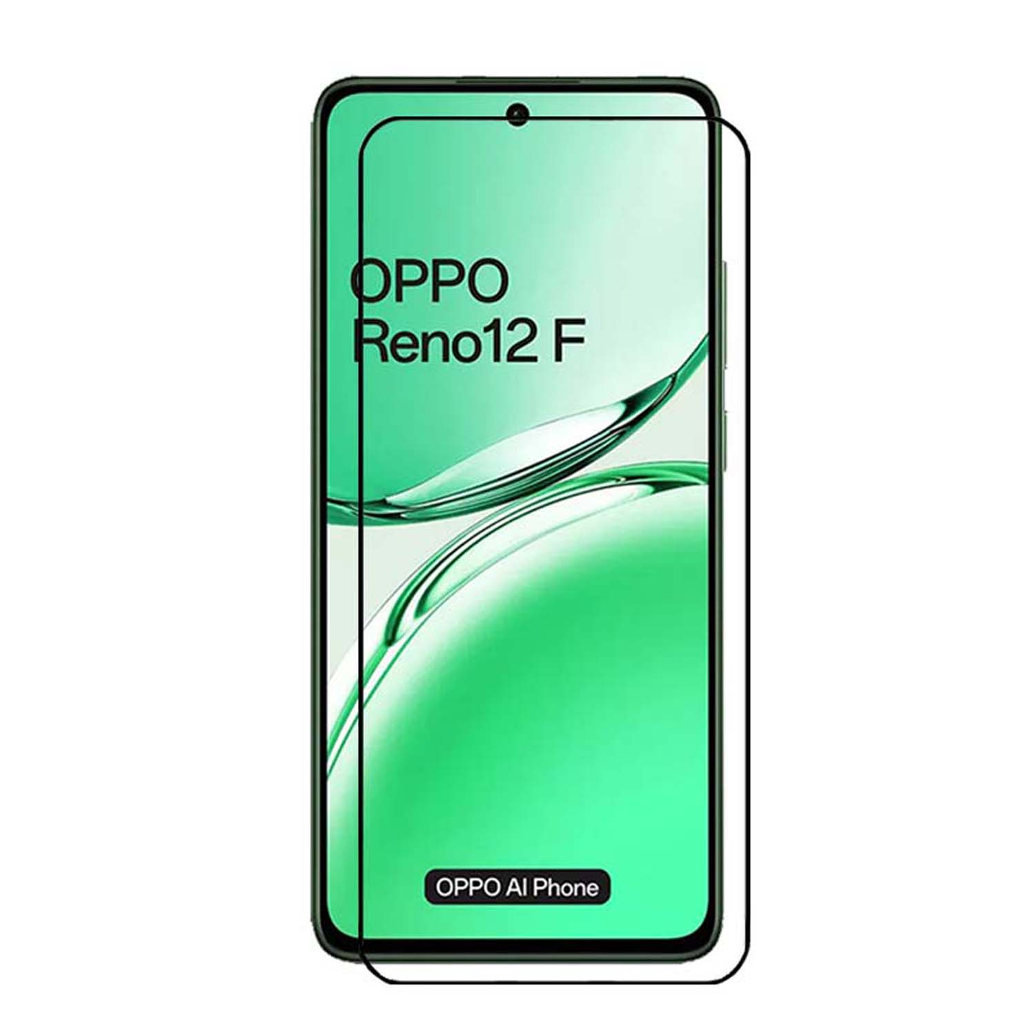 Smartphone met schermbeschermer. Het scherm toont een groen en wit ontwerp met het OPPO-logo. Witte achtergrond.