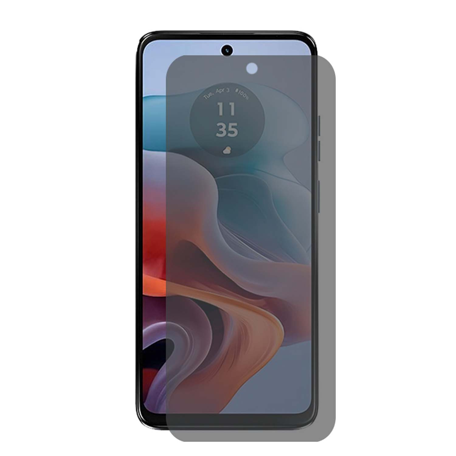 Smartphone avec protecteur d'écran de confidentialité. L'écran montre une image floue.