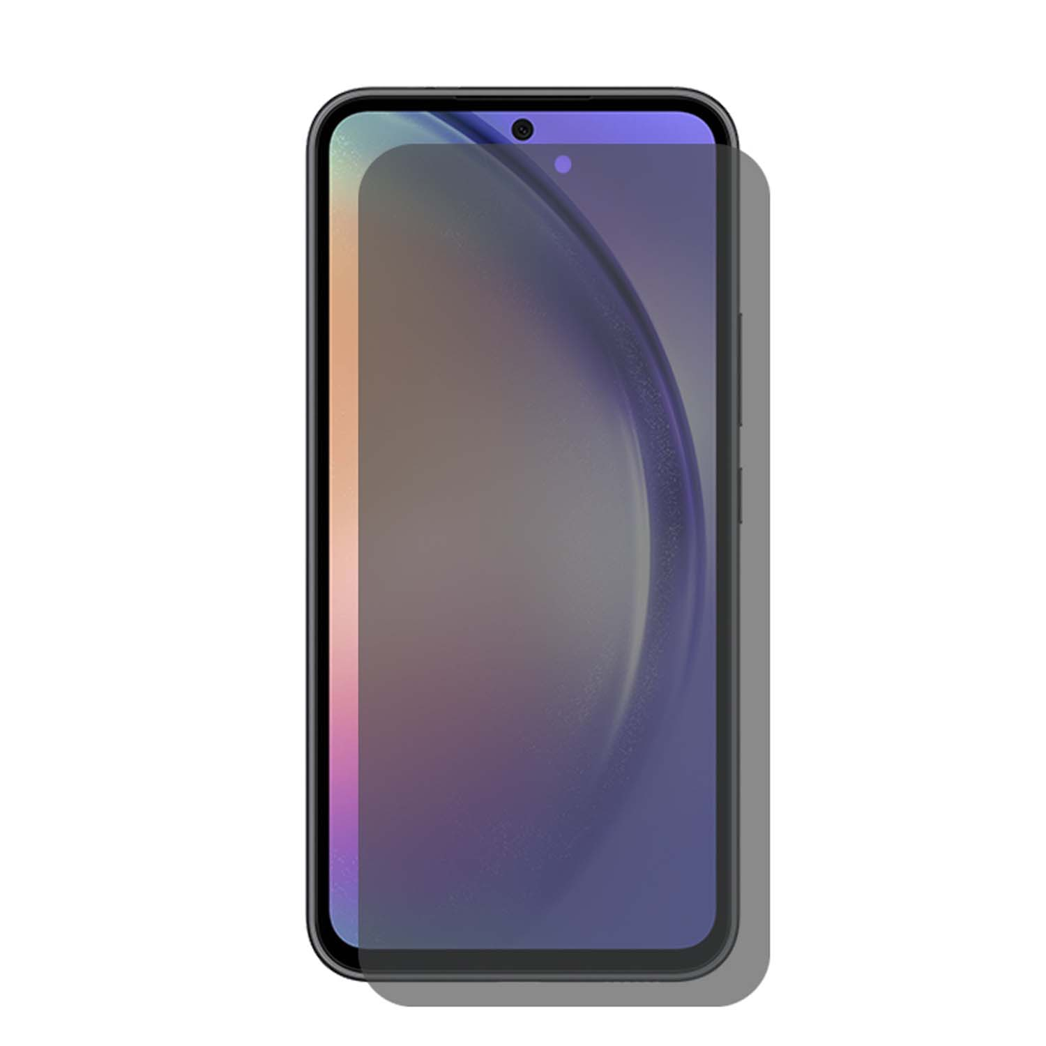 Téléphone avec un protecteur d'écran. Le protecteur est transparent avec une légère teinte.