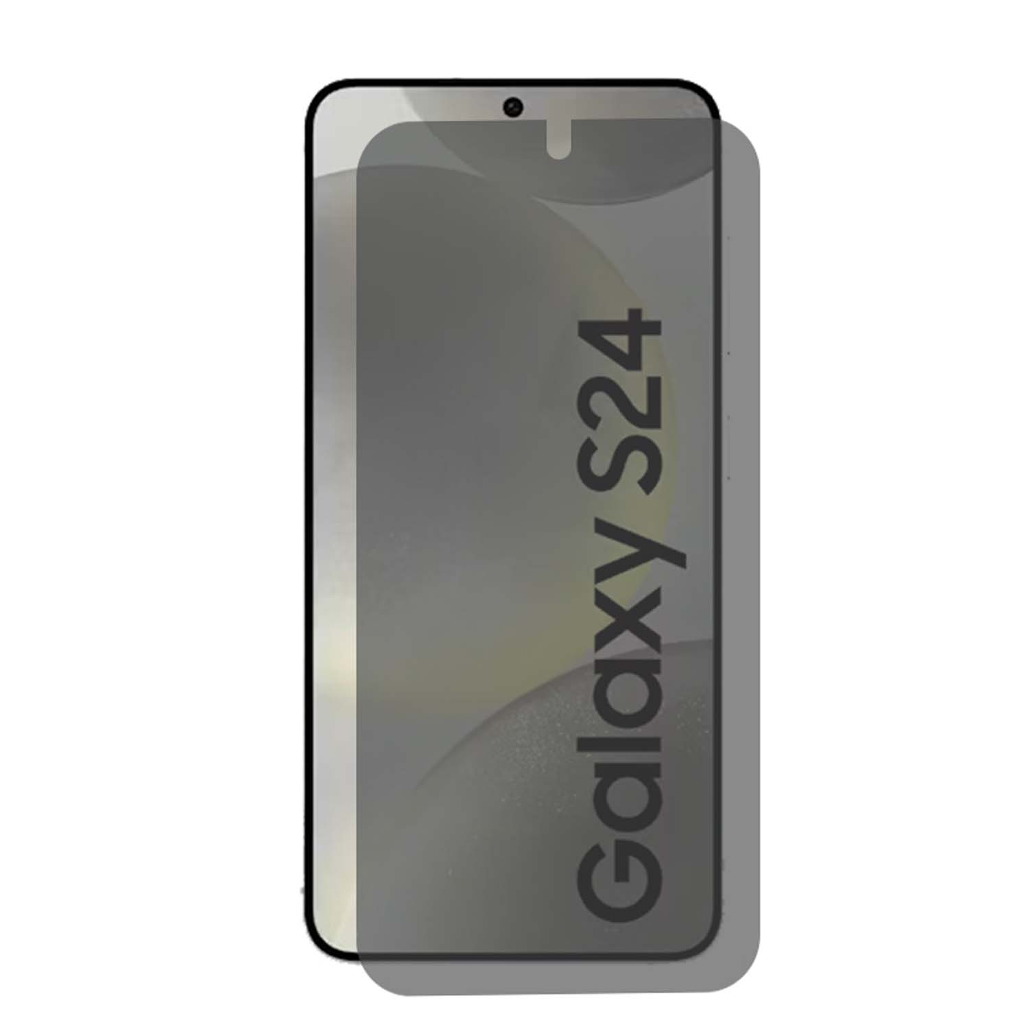 Protecteur d'écran de téléphone avec les mots Galaxy S24 écrits dessus.
