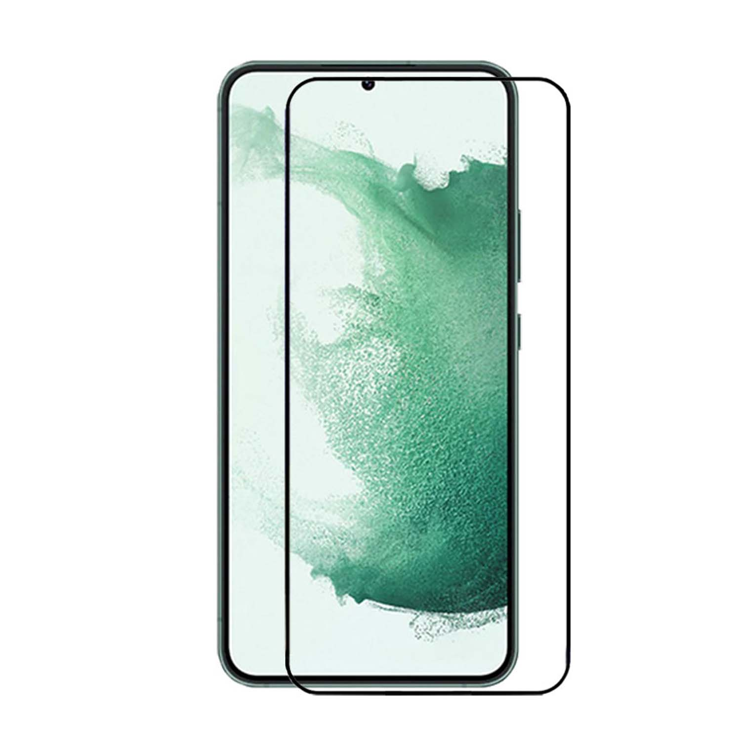 Téléphone avec protecteur d'écran appliqué. L'écran a un motif vert et blanc.