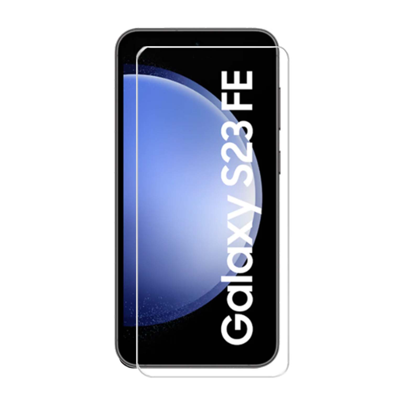 Screenprotector voor Galaxy S23 FE. Het scherm van de telefoon is zichtbaar.