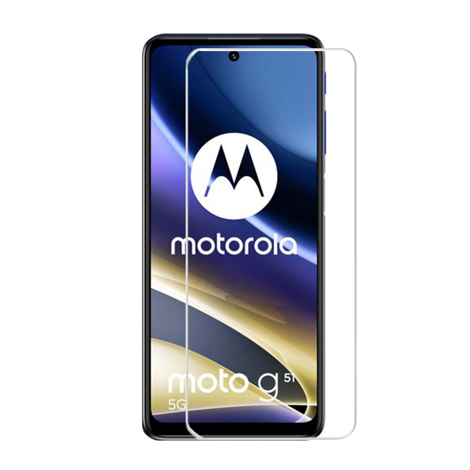 Un téléphone Motorola avec un protecteur d'écran appliqué. L'écran du téléphone est visible.