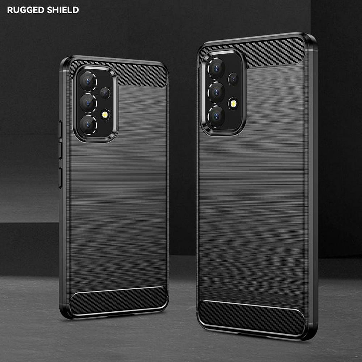 Deux coques de téléphone, style noir robuste. L'étui a des nervures.