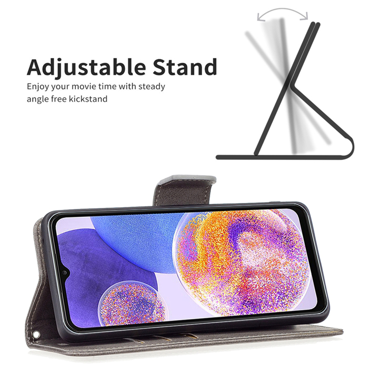 Telefoonhoesje met een verstelbare standaard, met een telefoon met landschap.