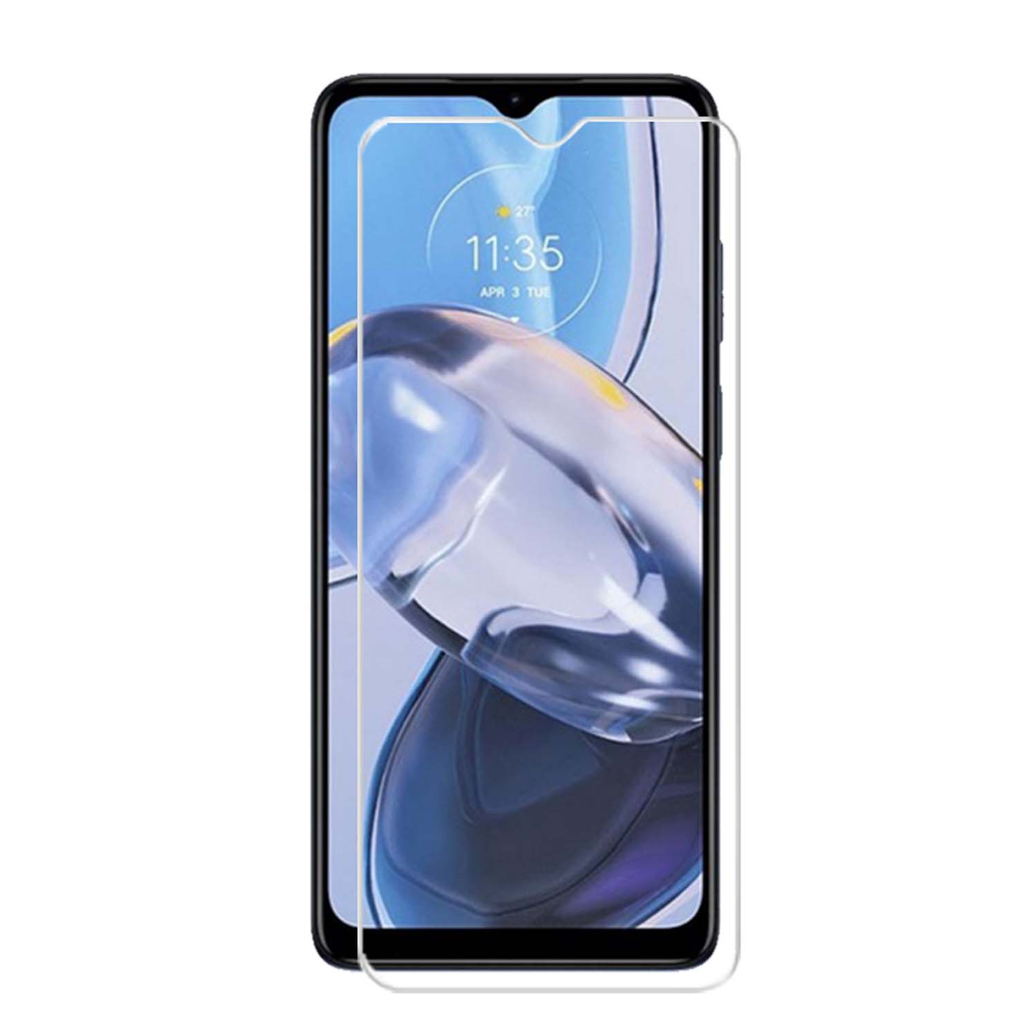 Smartphone avec une protection d'écran appliquée, montrant l'écran avec l'heure 11:35.