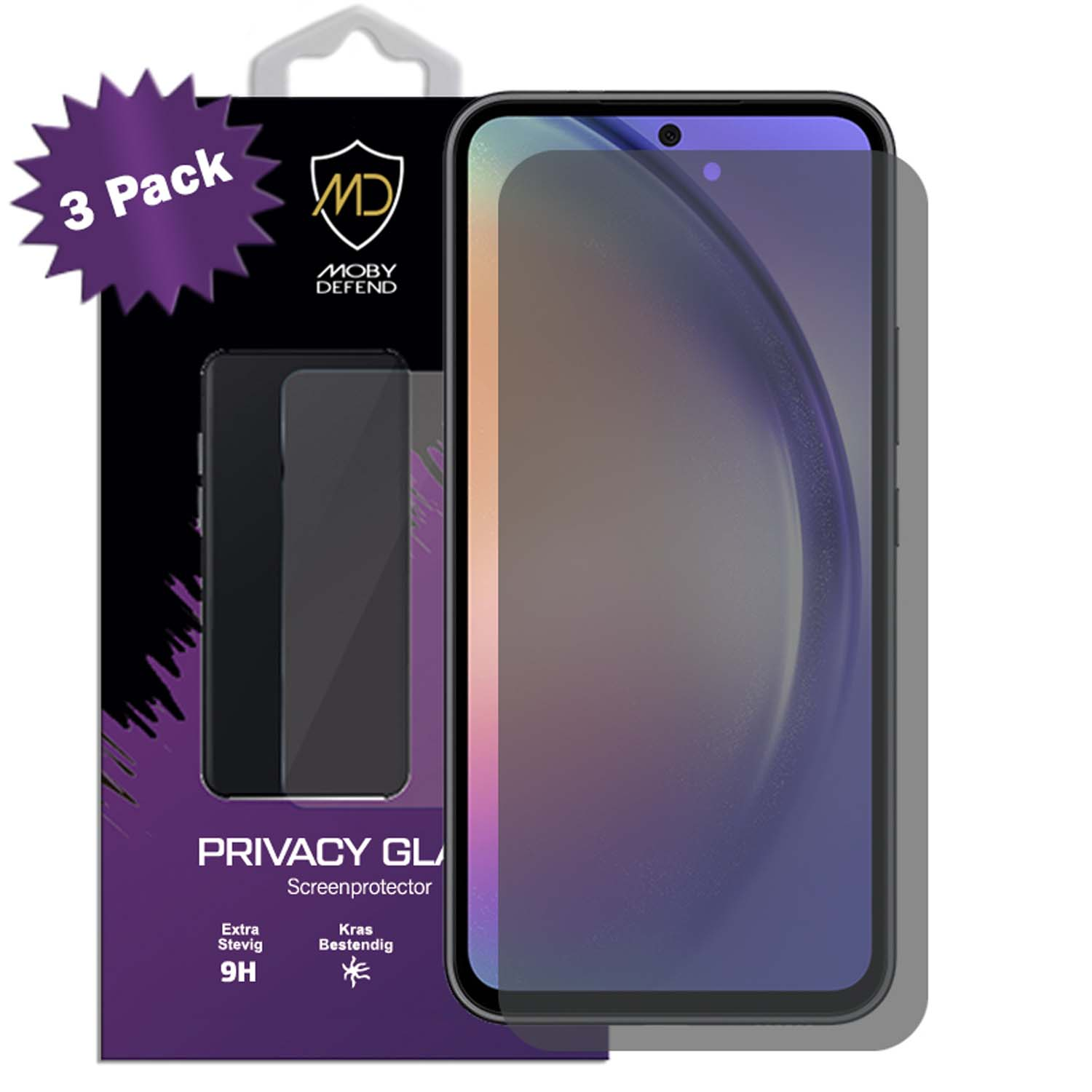 Lot de 3 protections d'écran de confidentialité. Téléphone et protection en boîte.