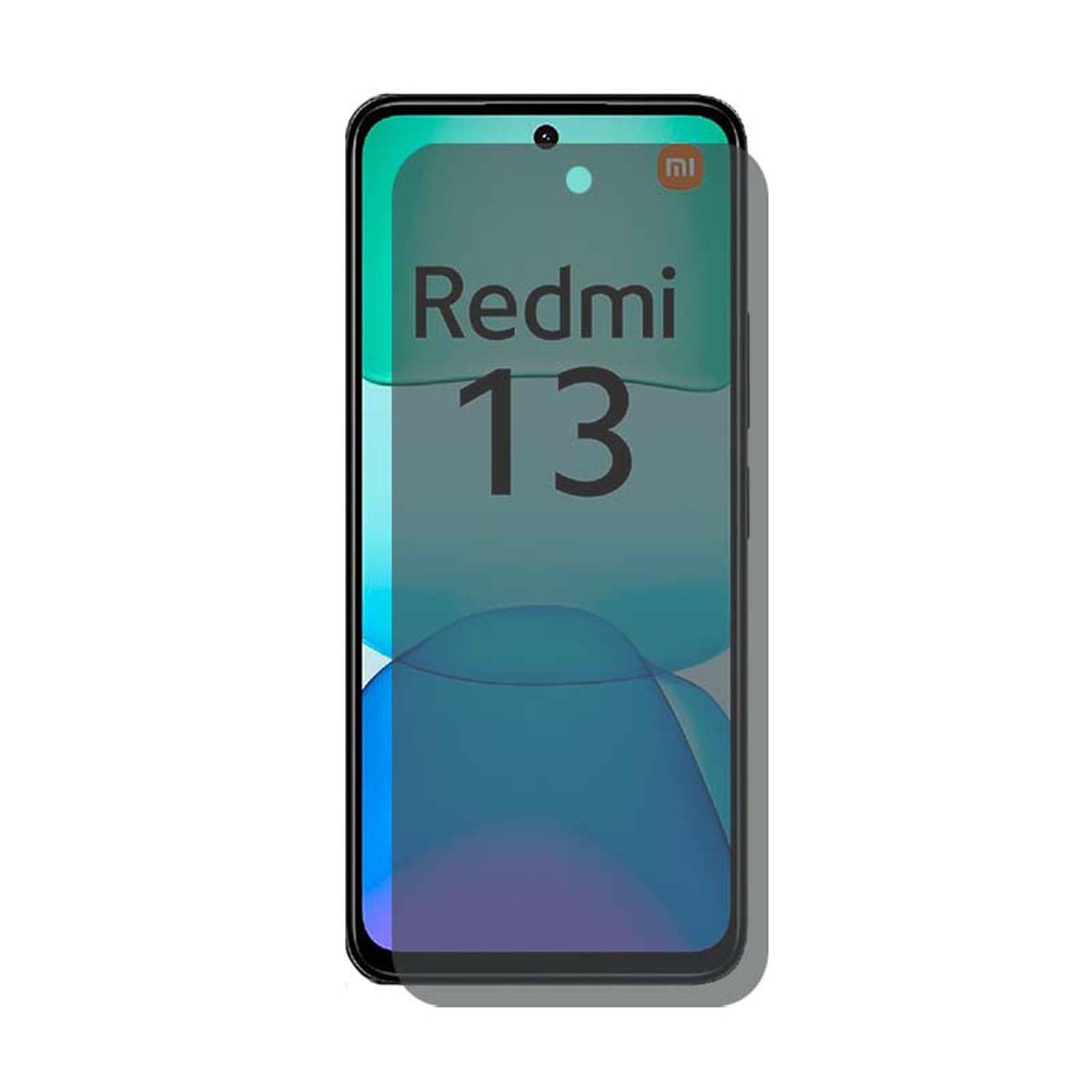 Redmi 13 schermbeschermer met blauw-groene gradiënt, tegen een witte achtergrond.