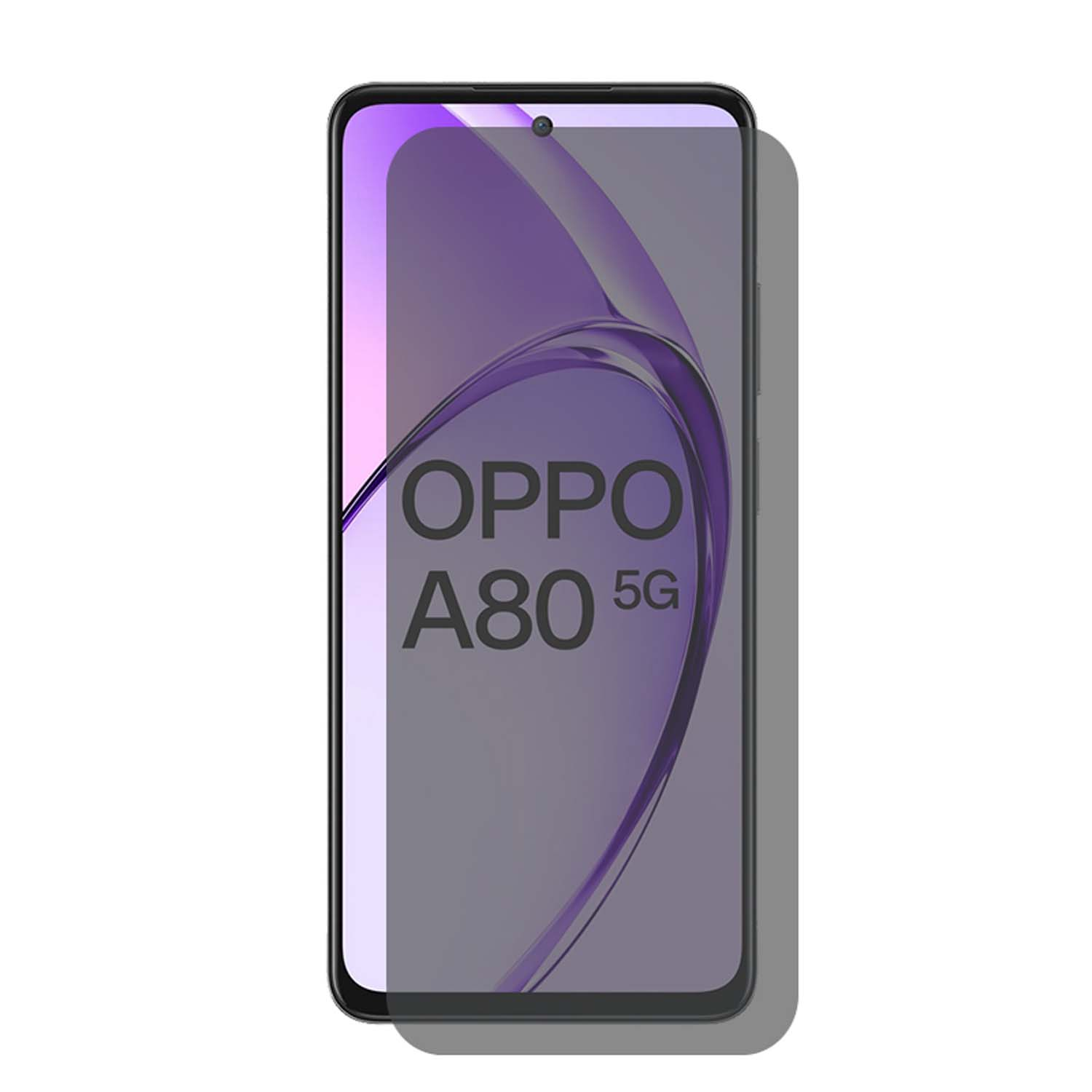 Téléphone avec un protecteur d'écran, avec le mot OPPO A80 5G.