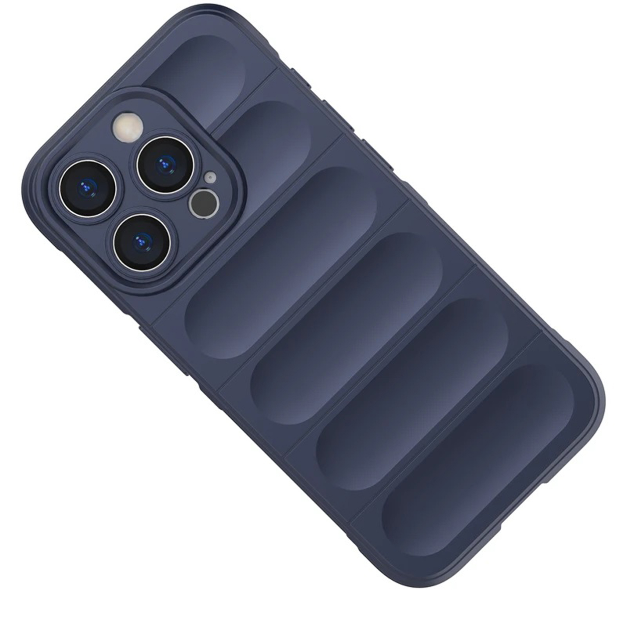 Coque de téléphone bleue, design de la coque de téléphone, vue arrière.