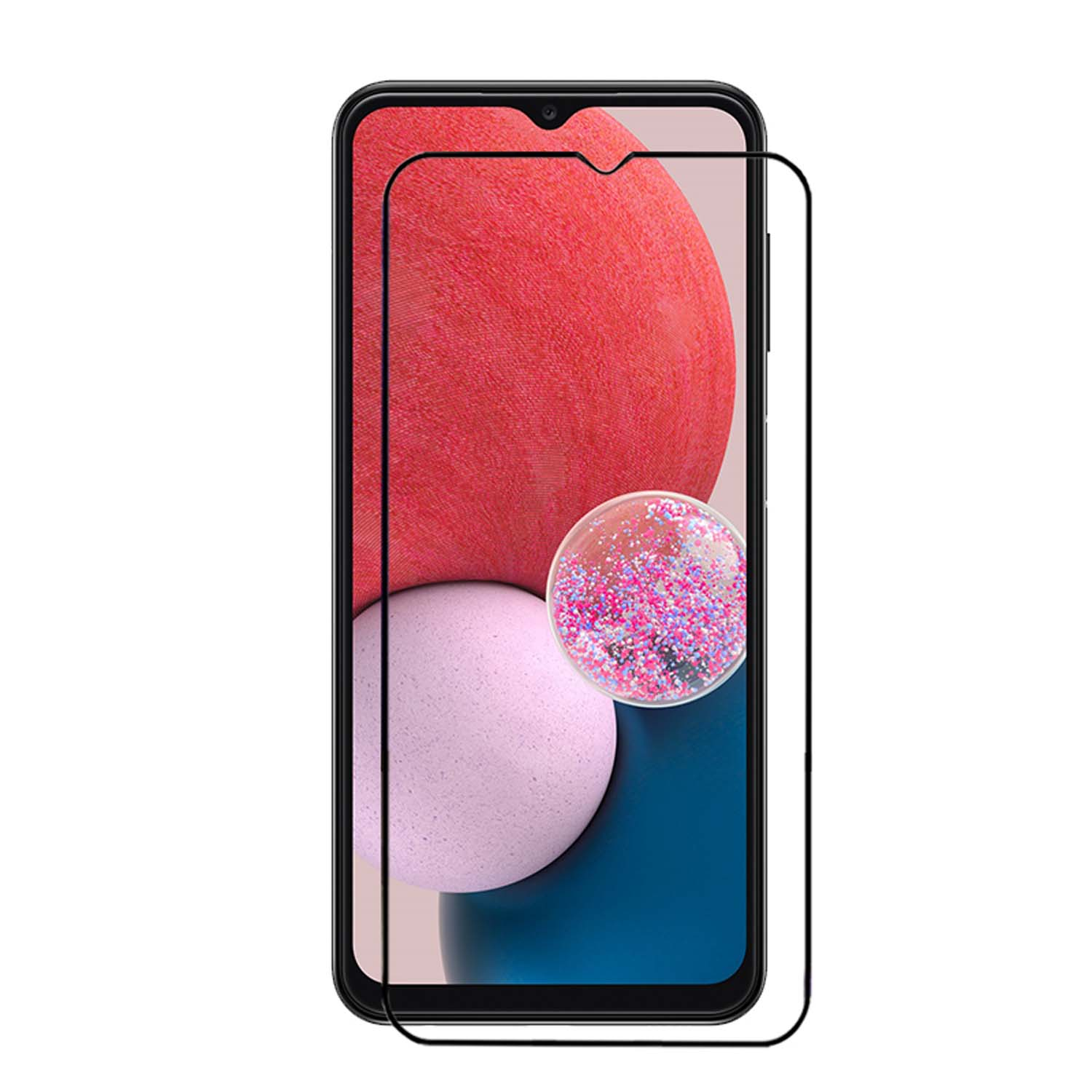 Téléphone avec un protecteur d'écran. Le téléphone est rouge et rose.