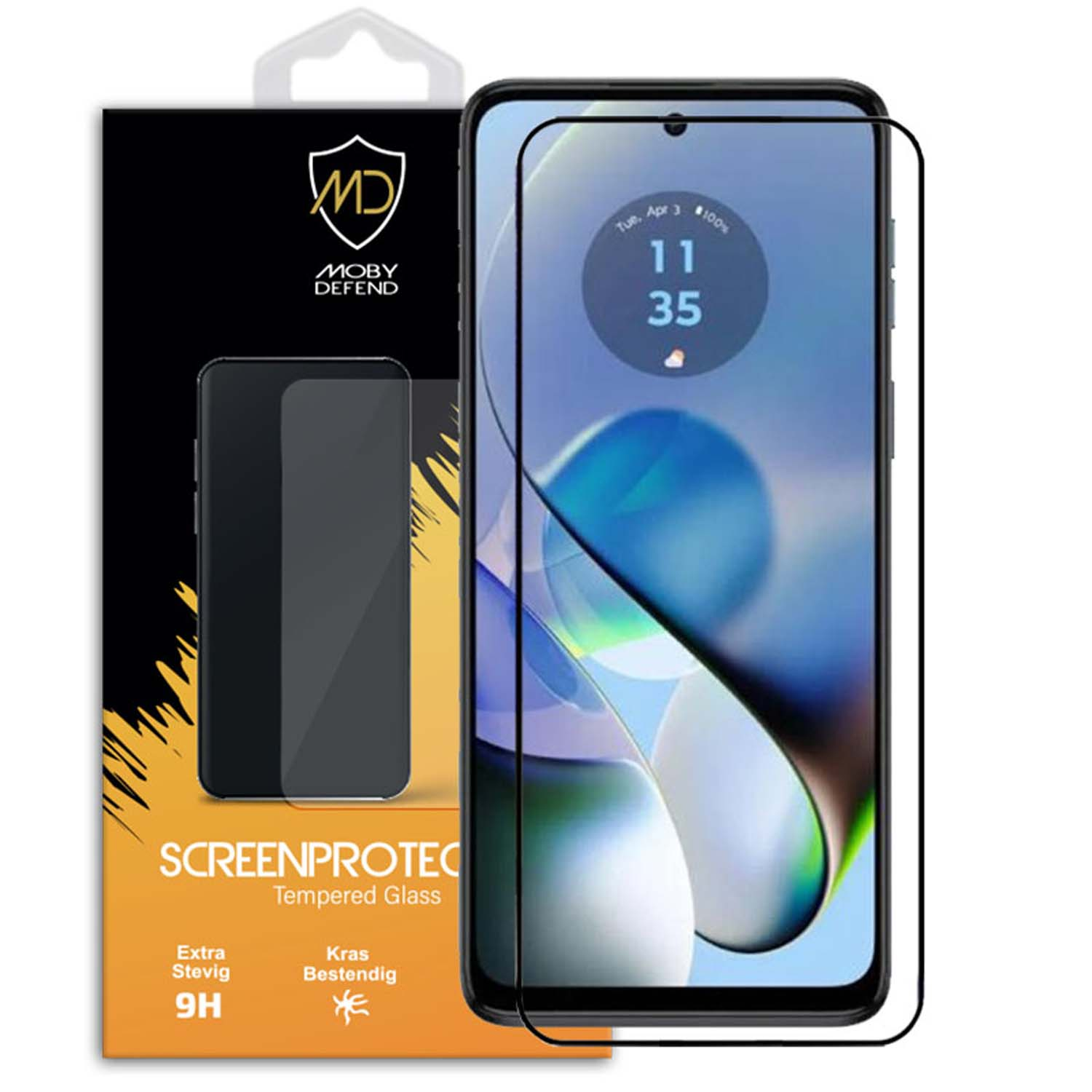 Protecteurs d'écran pour téléphone dans un emballage. Un téléphone avec un protecteur d'écran est affiché.