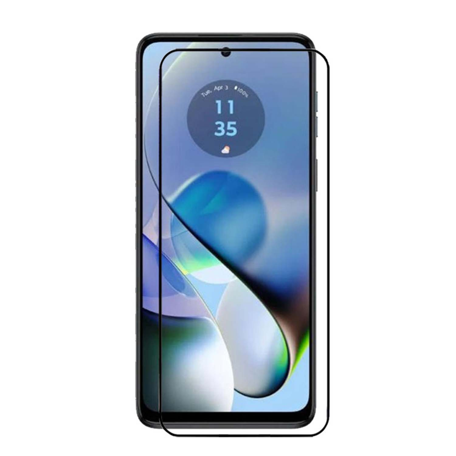 Smartphone avec protecteur d'écran affichant l'heure. L'écran a un fond bleu et vert.