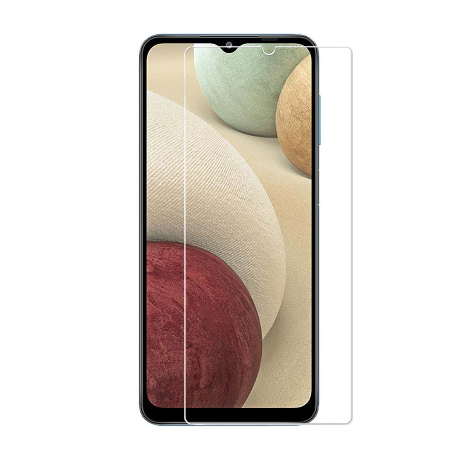 Telefoon met schermbeschermer. Toont witte, rode en gouden bollen.