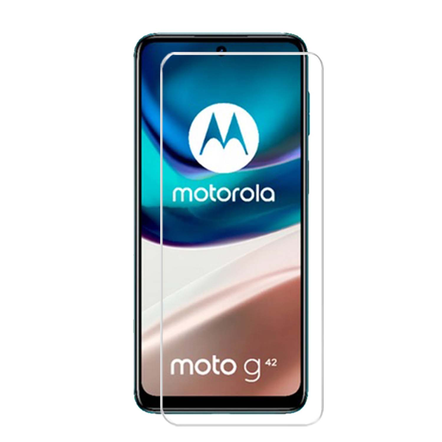 Een telefoon met een schermbeschermer. De telefoon is Motorola Moto G42.