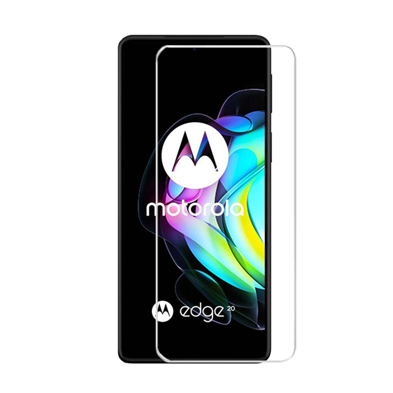 Telefoon met schermbeschermer. Telefoon toont Motorola edge 20.