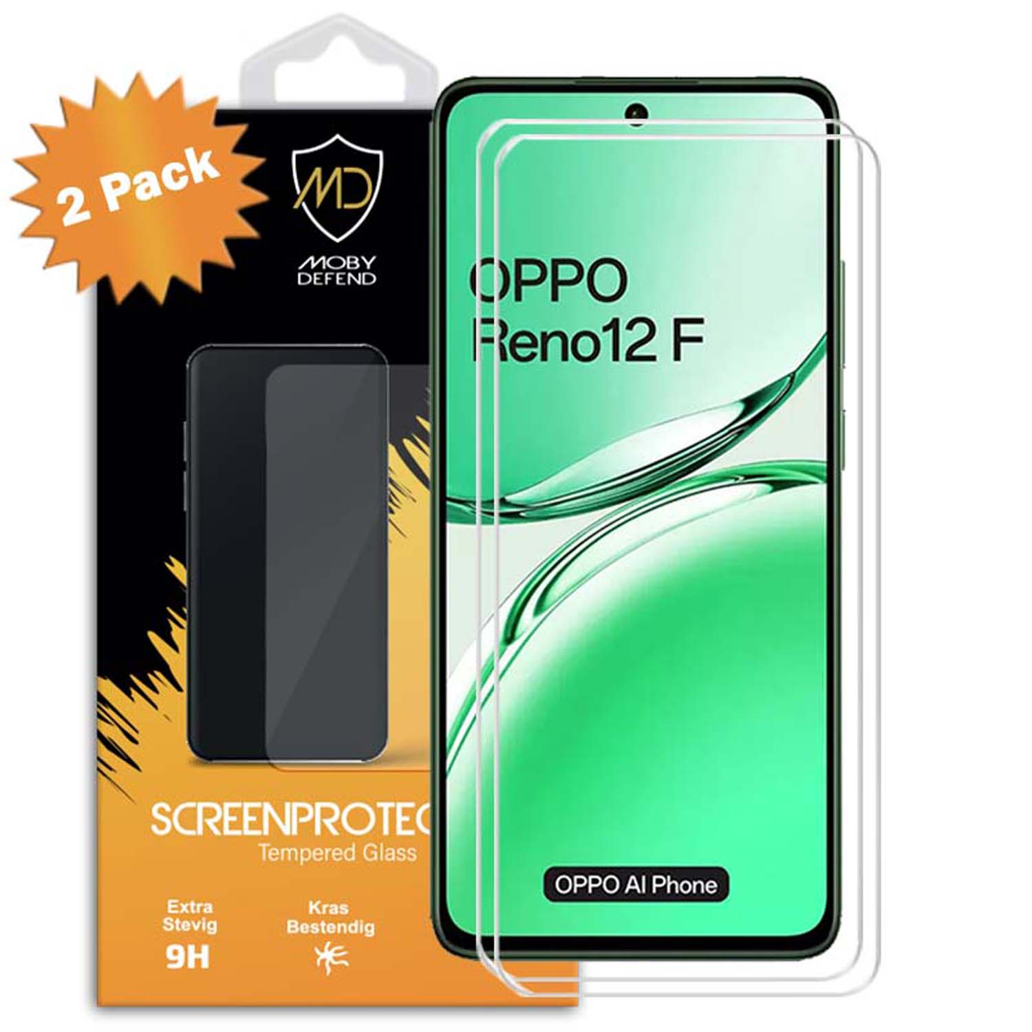 Protection d'écran 2 pièces pour un téléphone Oppo. Emballage et écran visibles.