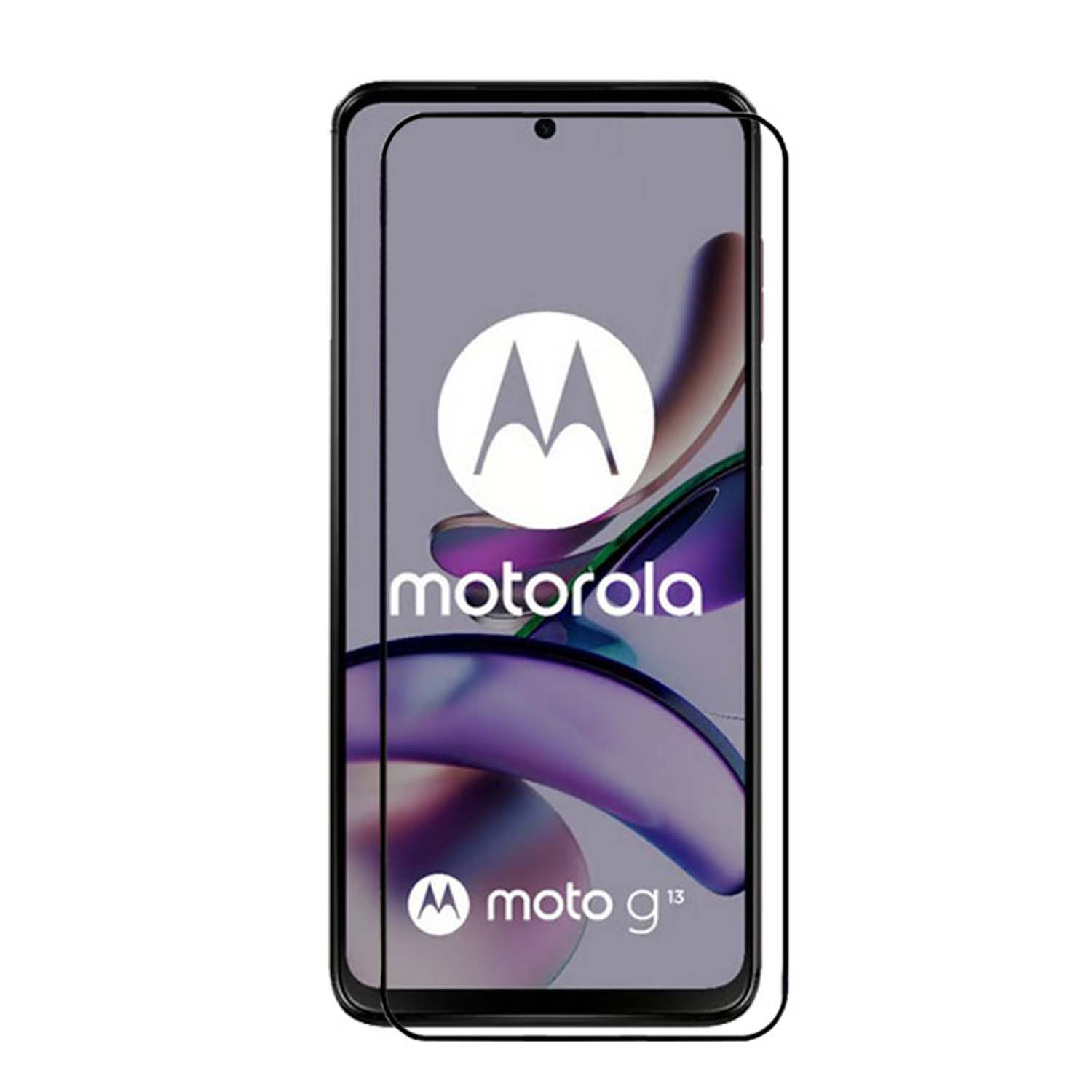 Motorola-telefoon met schermbeschermer. Motorola-logo zichtbaar op het scherm.