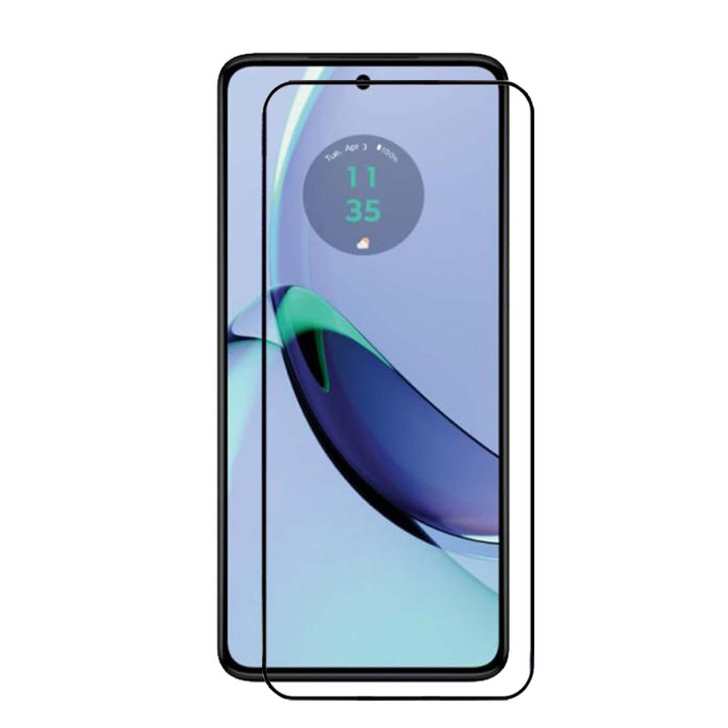 Un écran de téléphone avec une vitre de protection. Il affiche la date et l'heure.