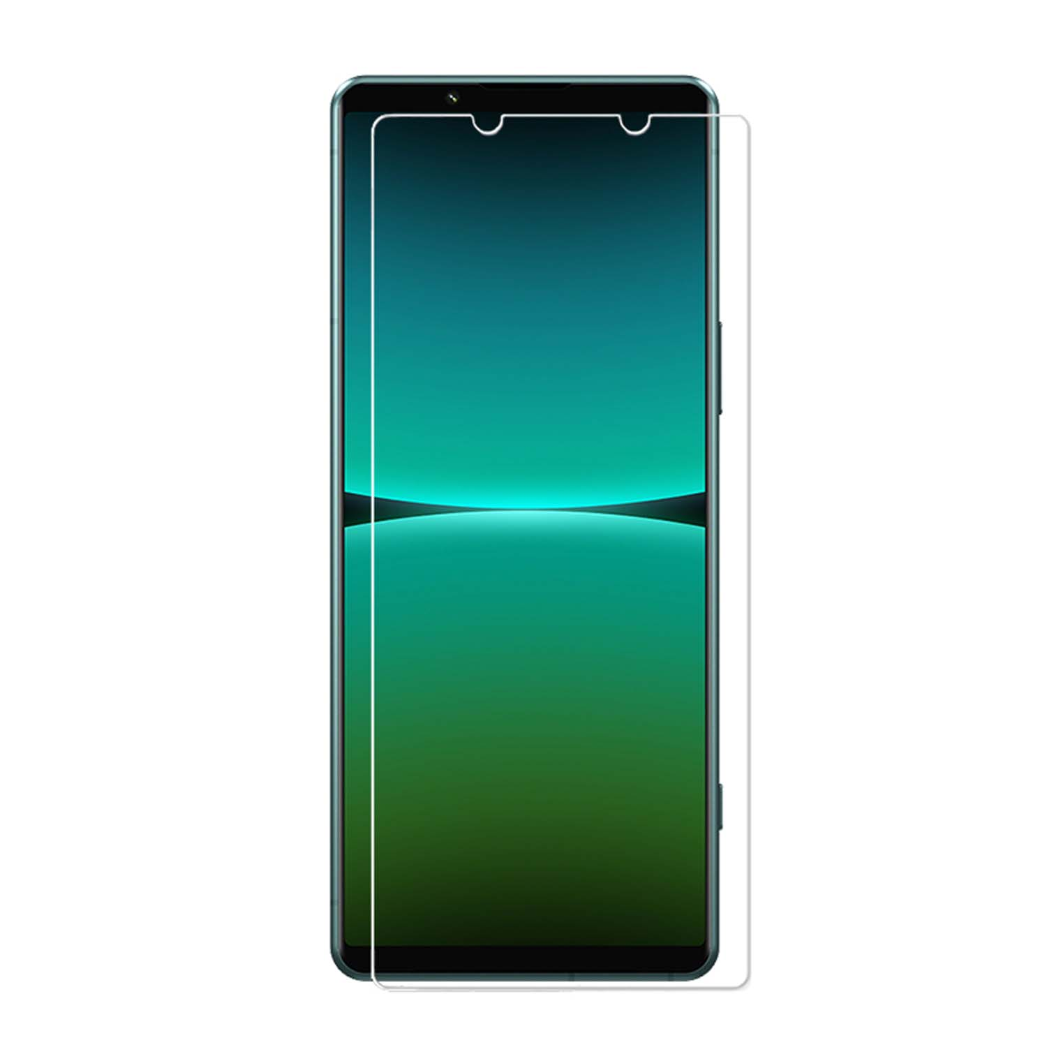 Smartphone met schermbeschermer. Het scherm heeft een turquoise en blauwe gradiënt.