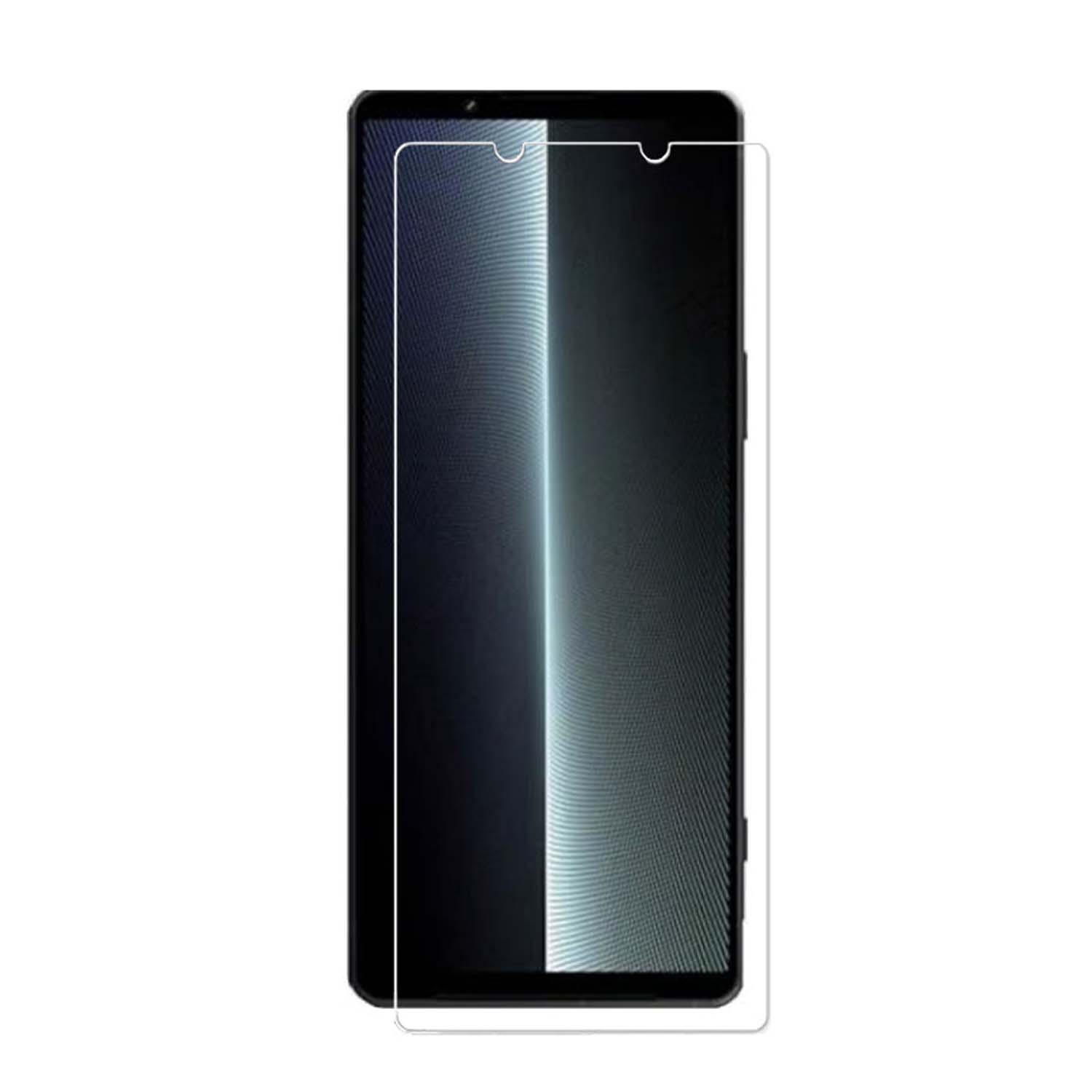 Een smartphone met een schermbeschermer. Het scherm is zwart-wit.