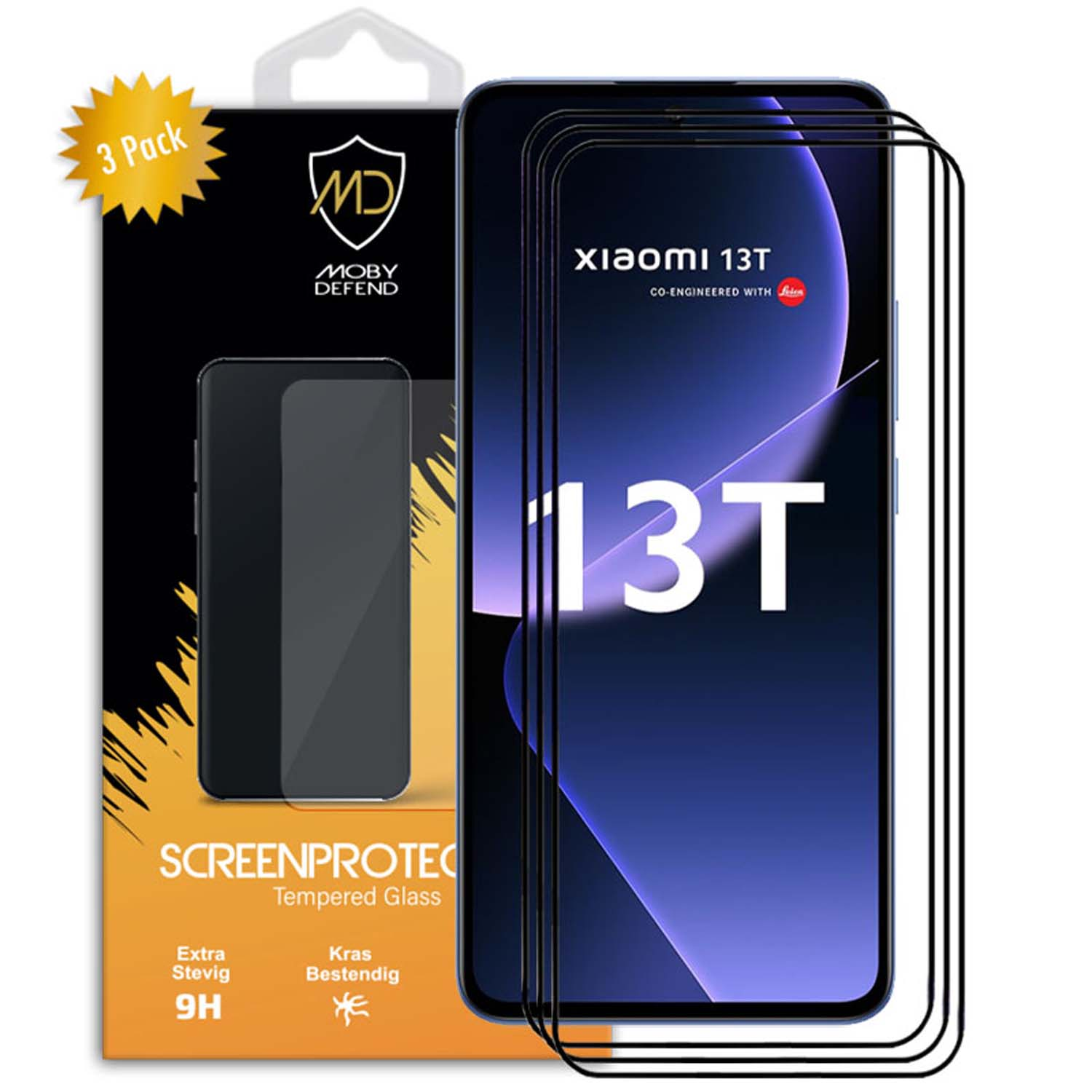 Protecteurs d'écran Xiaomi 13T avec pack de 3 et logo de la marque sur l'emballage.