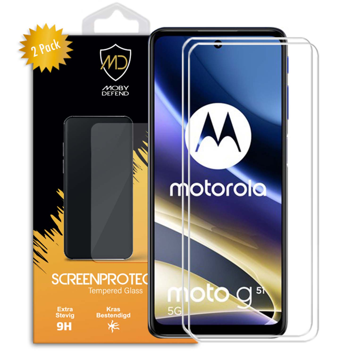 Téléphone avec protecteur d'écran, boîte. Téléphone Motorola avec protecteur d'écran et la boîte avec un logo.