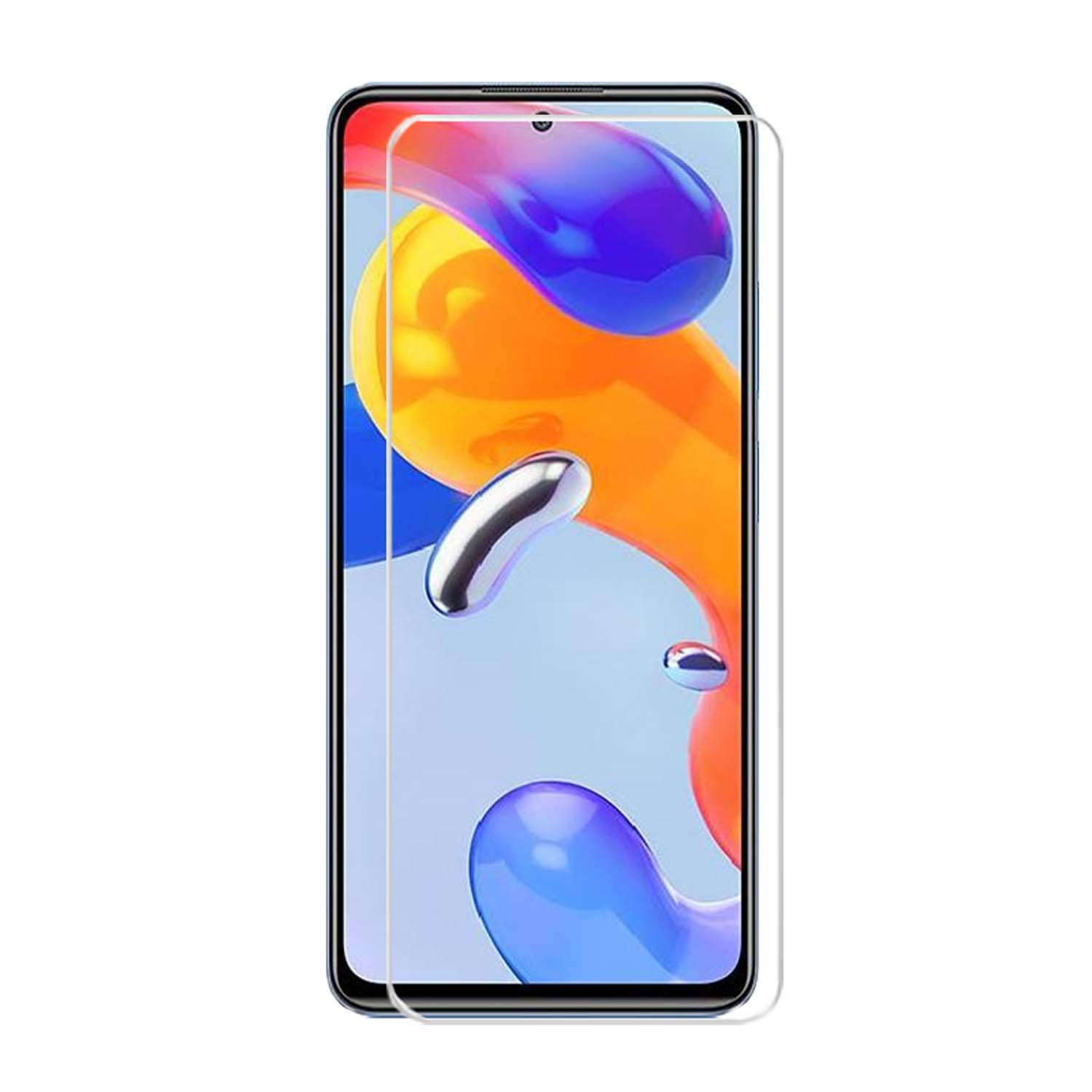 Telefoonscherm met kleurrijke abstracte achtergrond, bedekt met een heldere schermbeschermer.