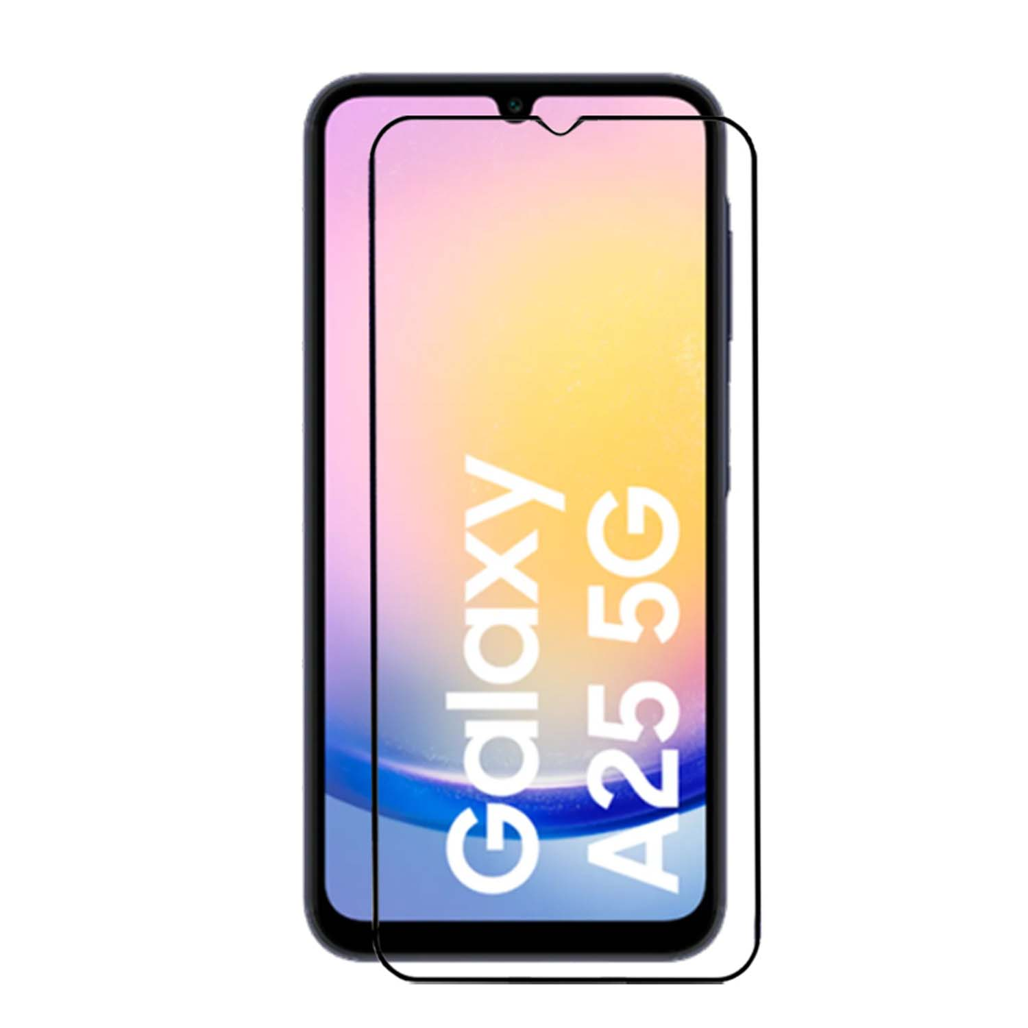 Een schermbeschermer voor een Samsung Galaxy A25 5G model wordt getoond.