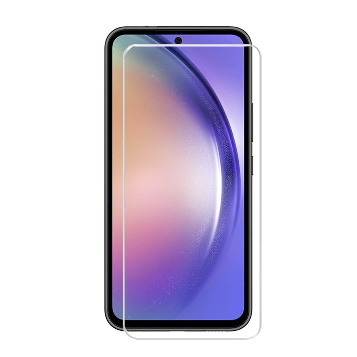 Telefoon met een schermbeschermer. De heldere schermbeschermer zit op een telefoon met een blauwe achtergrond.