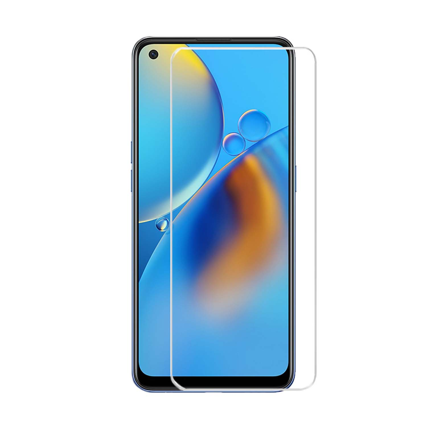 Téléphone avec protection d'écran sur fond blanc.
