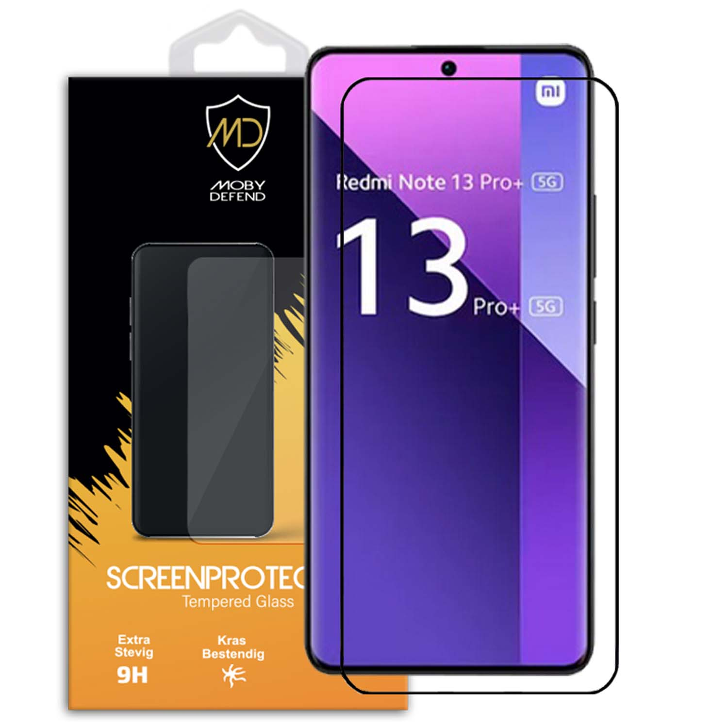 Protecteur d'écran Redmi Note 13 Pro+ 5G avec une boîte noire et dorée.