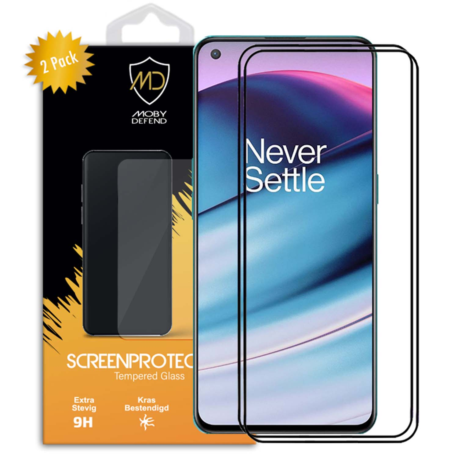 Telefoon met een schermbeschermer op een witte achtergrond.