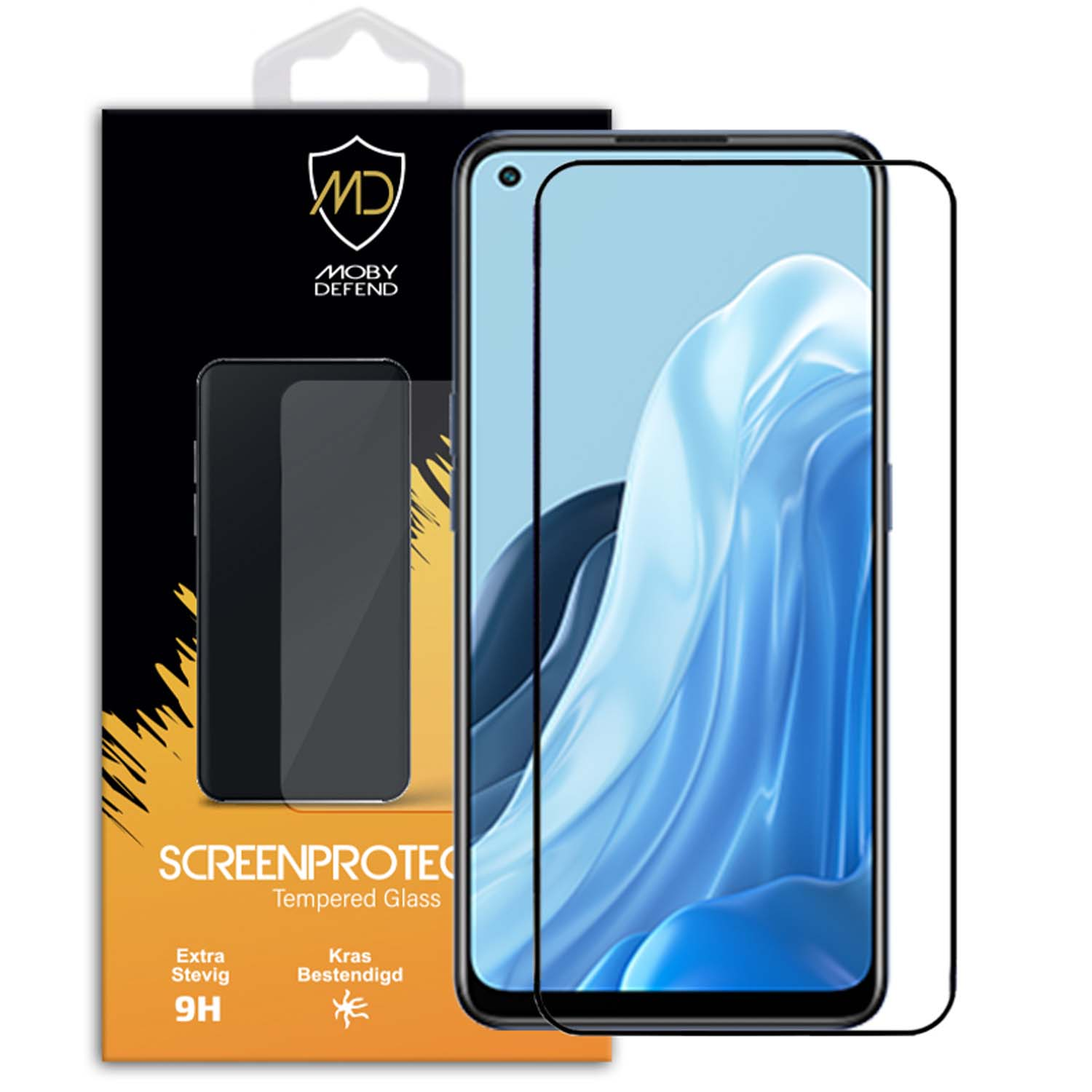 Protecteur d'écran pour téléphone avec écran, boîte et étoile dorée brillante.