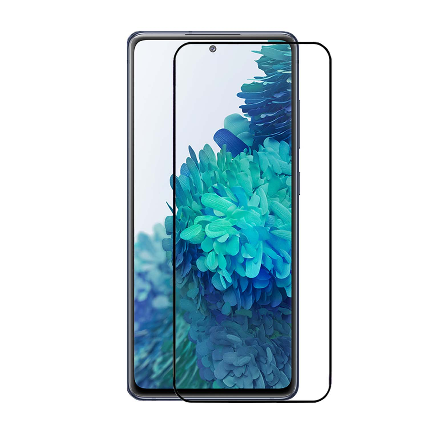 Un téléphone avec un protecteur d'écran, affichant un écran avec un fond coloré.