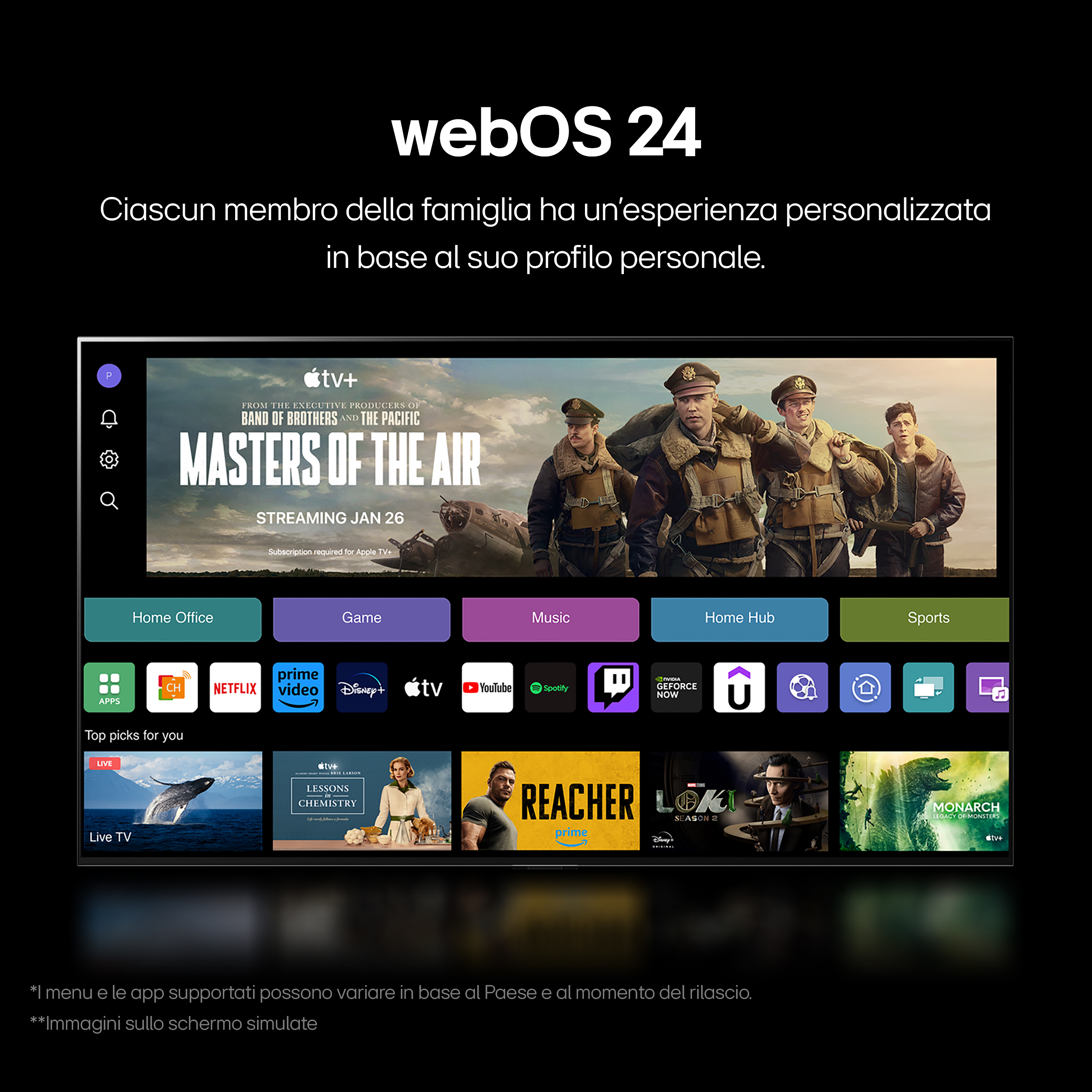 Uno schermo TV che mostra un'interfaccia di servizio di streaming con una selezione di film.