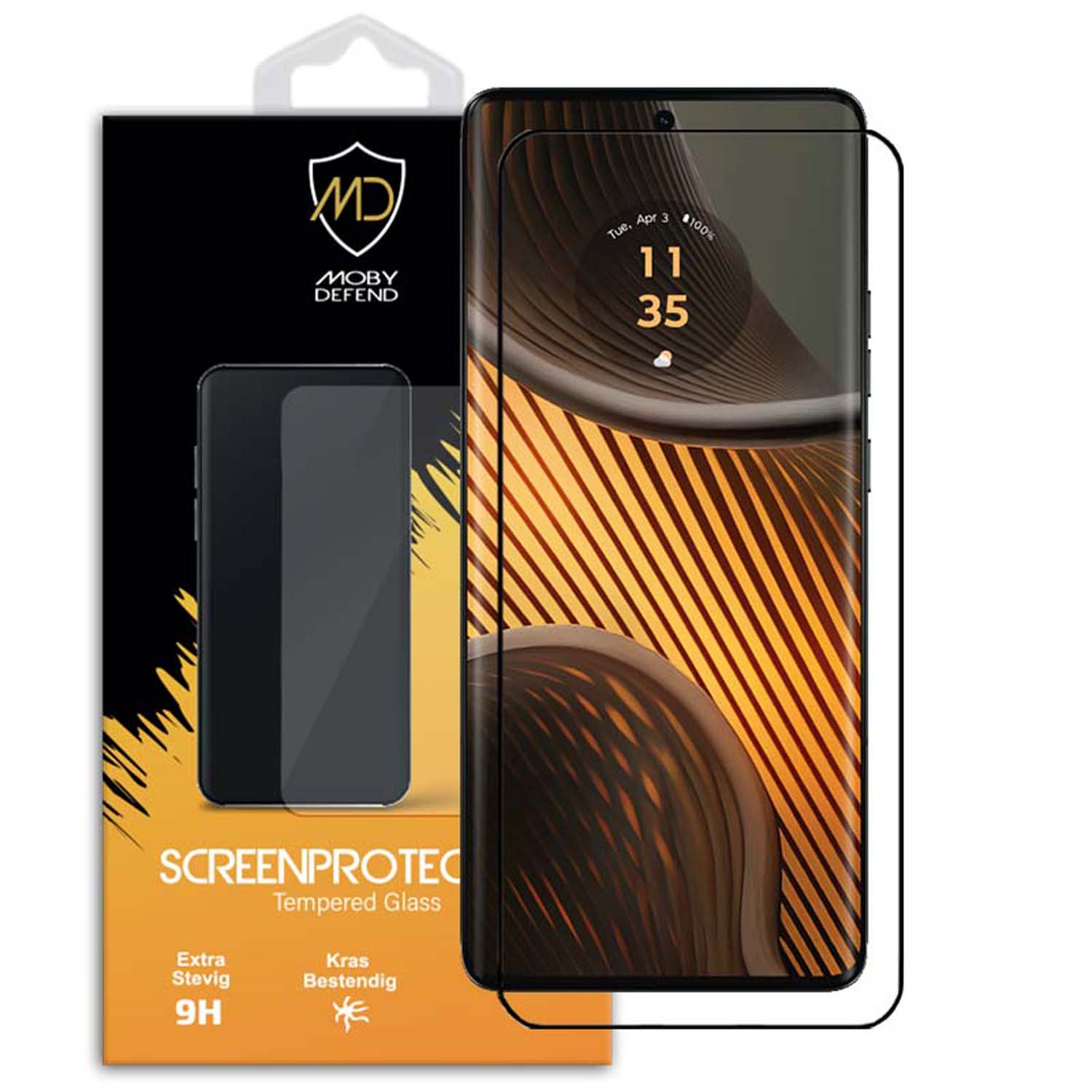 Paquet de protecteur d'écran de téléphone, téléphone avec protecteur et boîte noire et dorée.