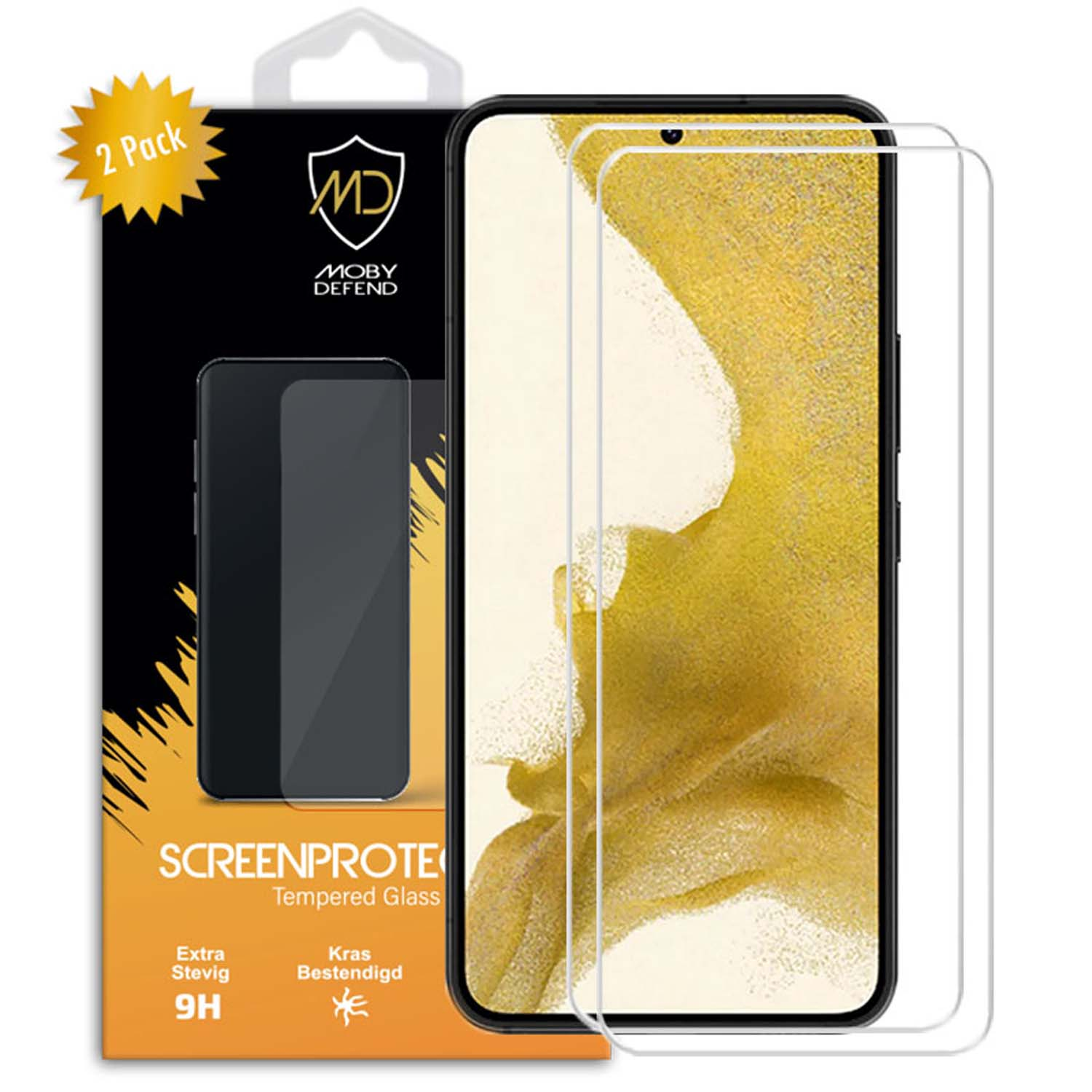 Un pack de protection d'écran pour téléphone avec un téléphone affichant un écran, avec une étiquette.