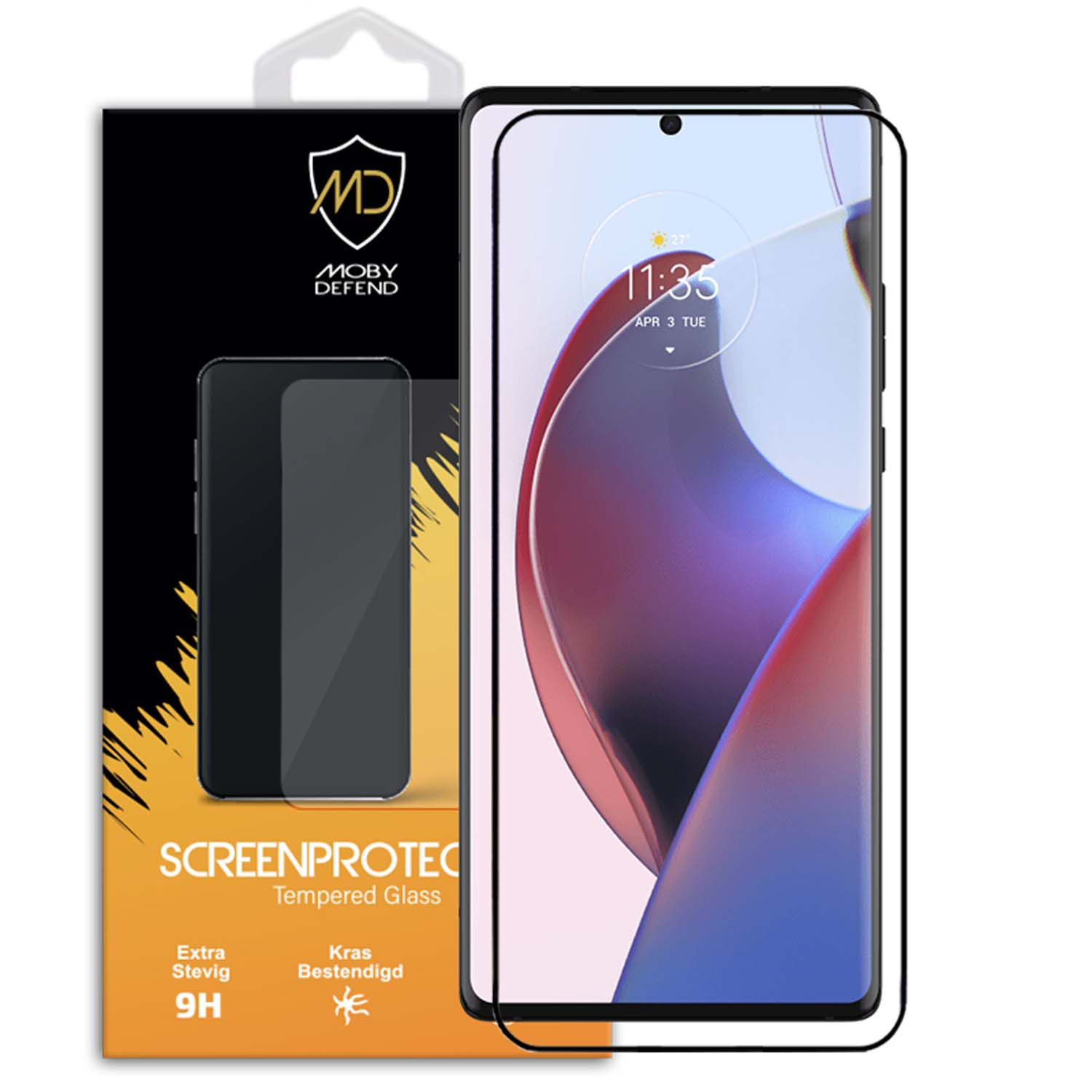Protecteur d'écran sur un téléphone et une boîte. Le téléphone affiche l'heure. Boîte noire.