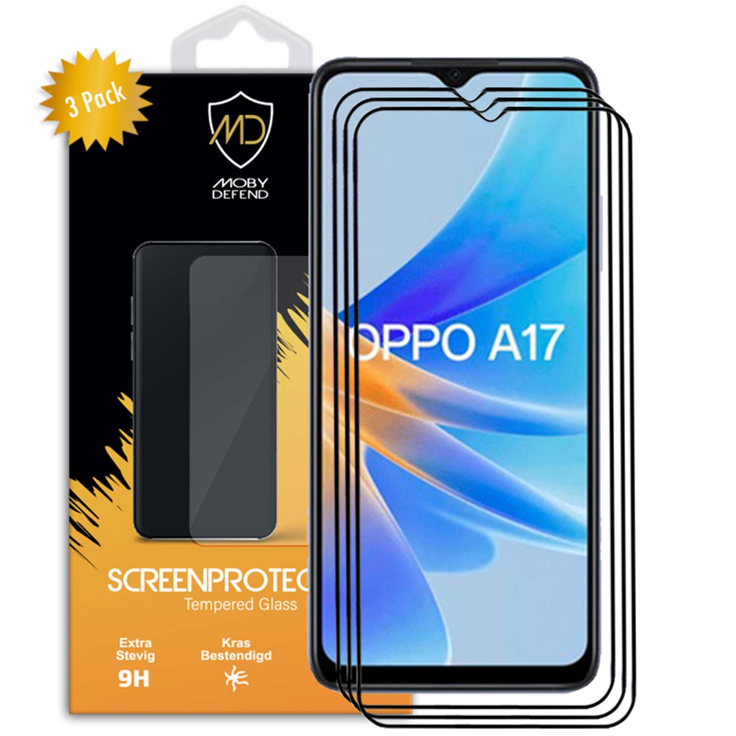 Protecteurs d'écran de téléphone dans une boîte. Téléphone à droite. Boîte avec détails à gauche.