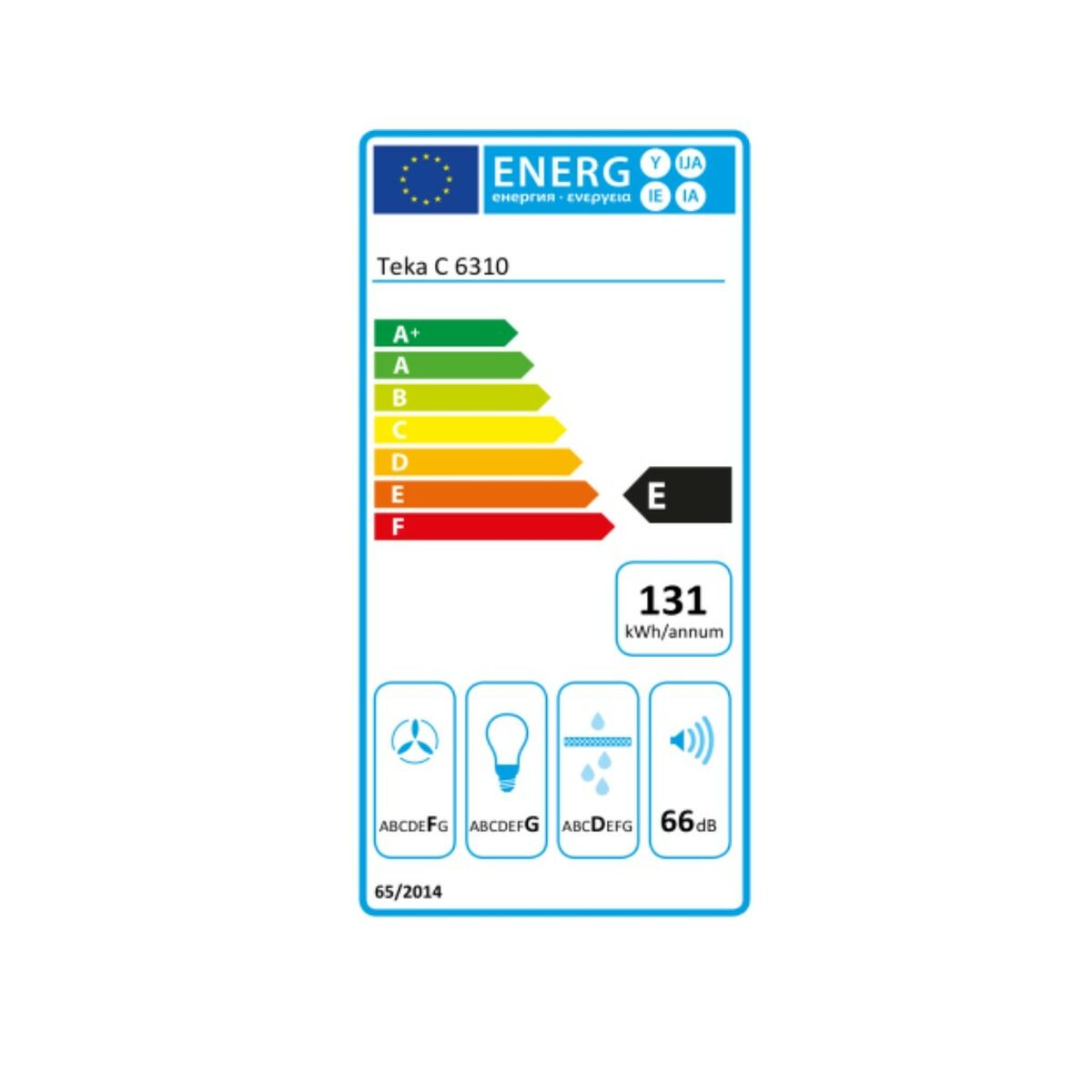 Etiqueta energética para Teka C 6310, incluyendo clasificación y consumo.