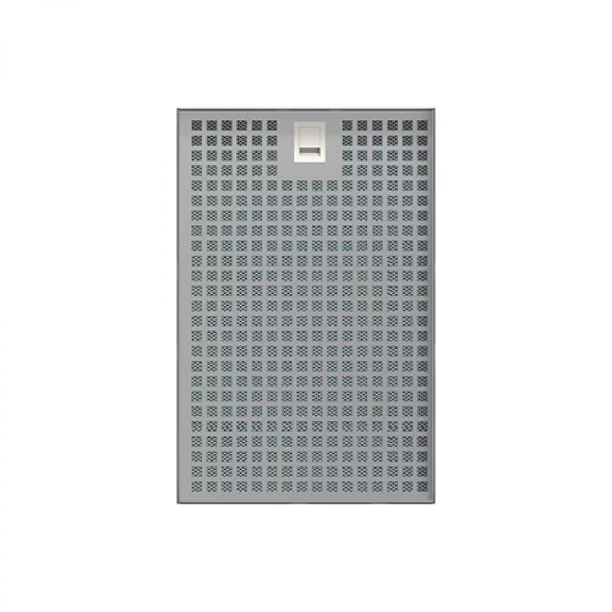 Un panel de pared con pequeñas perforaciones cuadradas y un interruptor blanco.