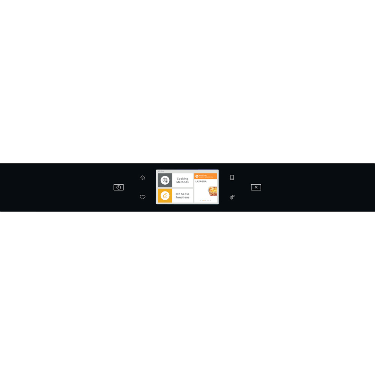 Panel de control de horno negro con pantalla mostrando opciones de cocción.