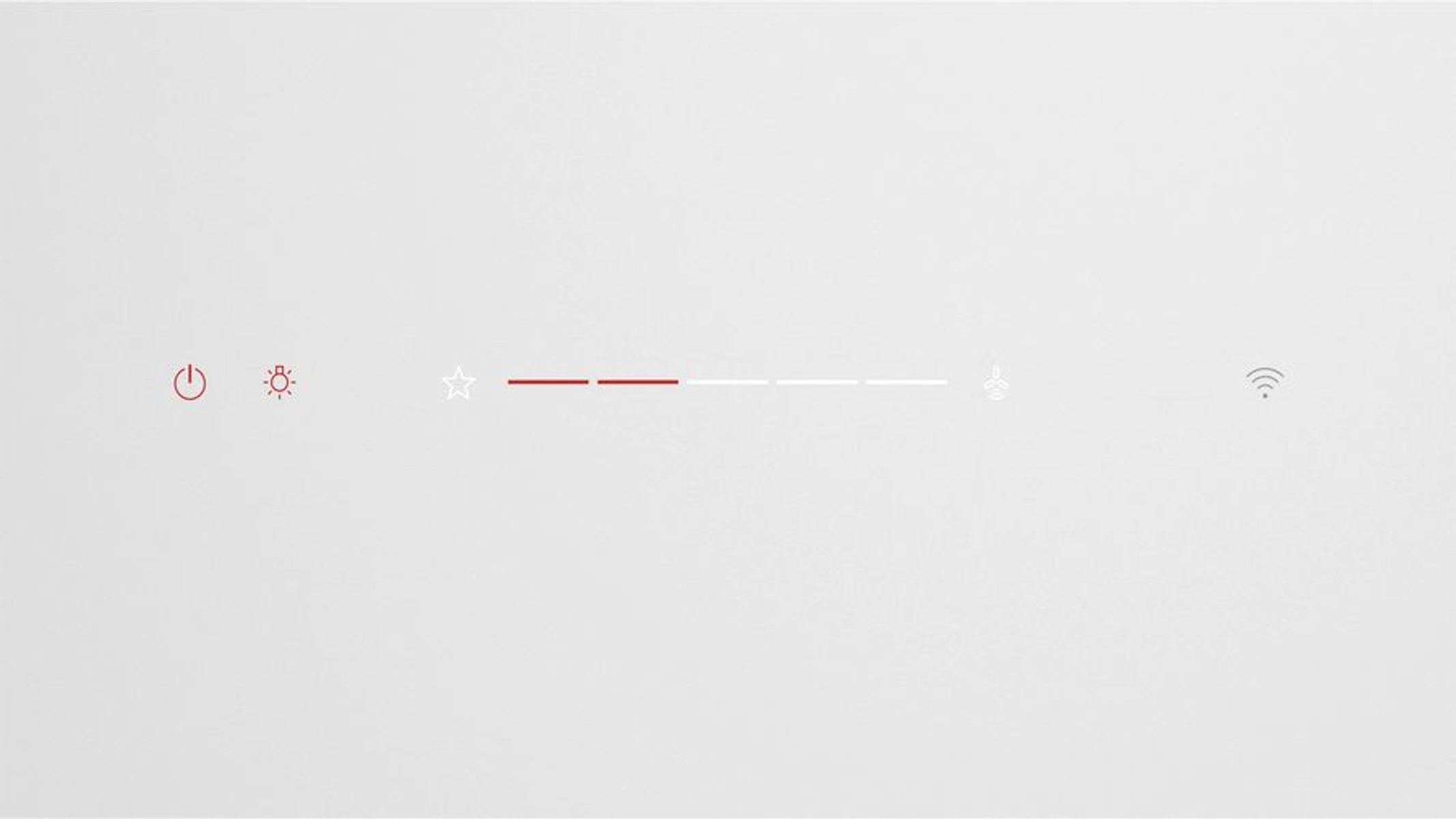 Panel de control con iconos y barra de luz roja sobre fondo blanco, diseño simple.
