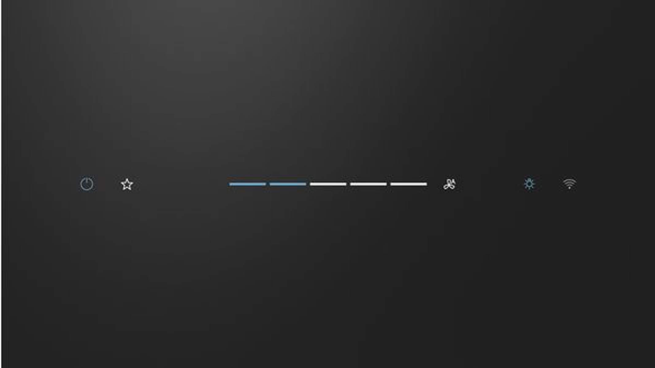 A dark gray control panel with several illuminated icons. Some progress bars are visible.
