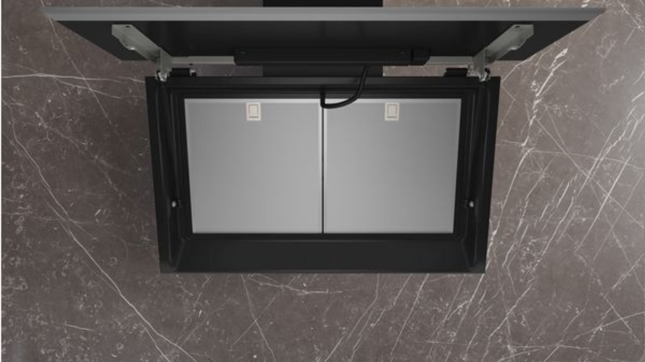 Kitchen hood, mounted from above, visible from below. The hood is a metallic color.