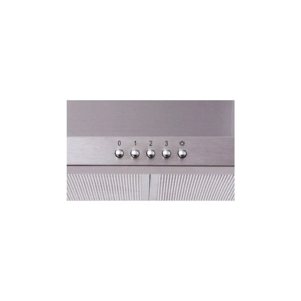 Primer plano del panel de control de una campana extractora con cuatro botones.