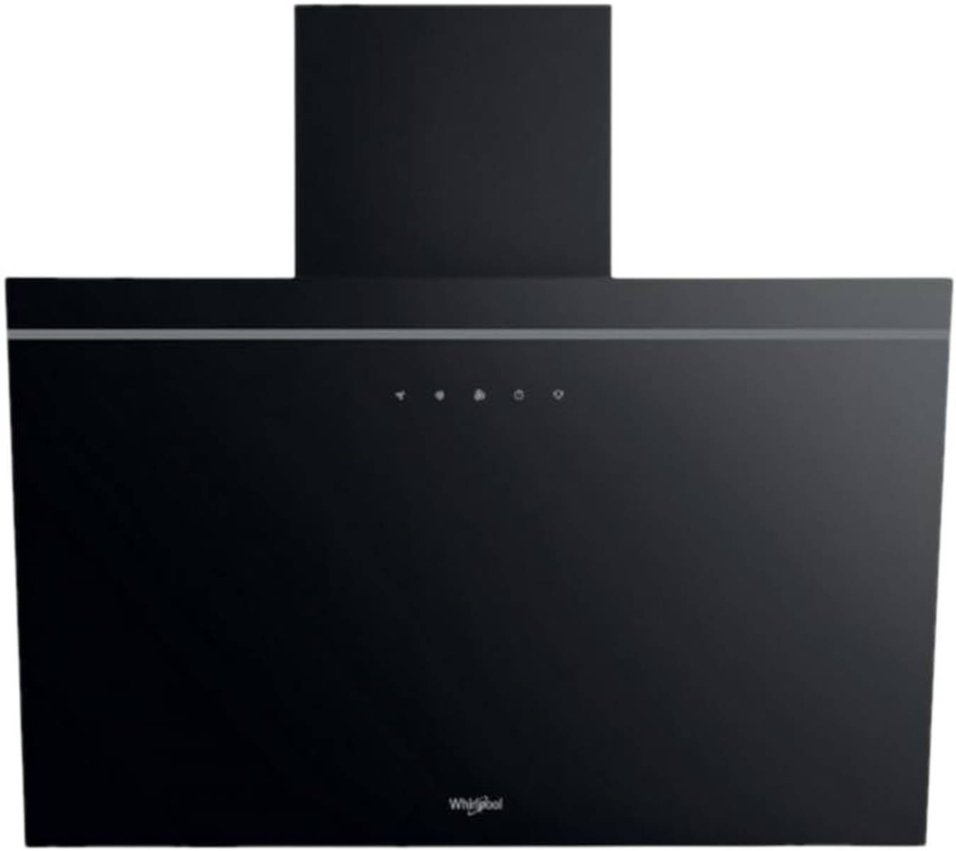 Una cappa aspirante Whirlpool nera con comandi touch e un design sobrio.