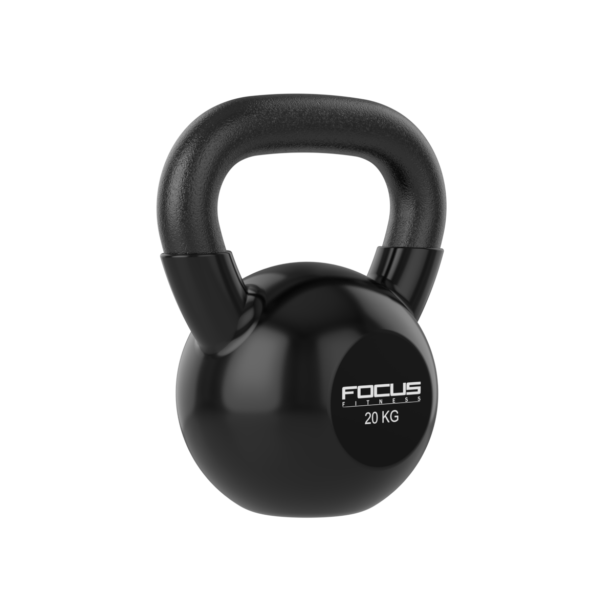 Haltère russe noir sur fond blanc, le poids est de 20 kg. L'haltère russe est noir.
